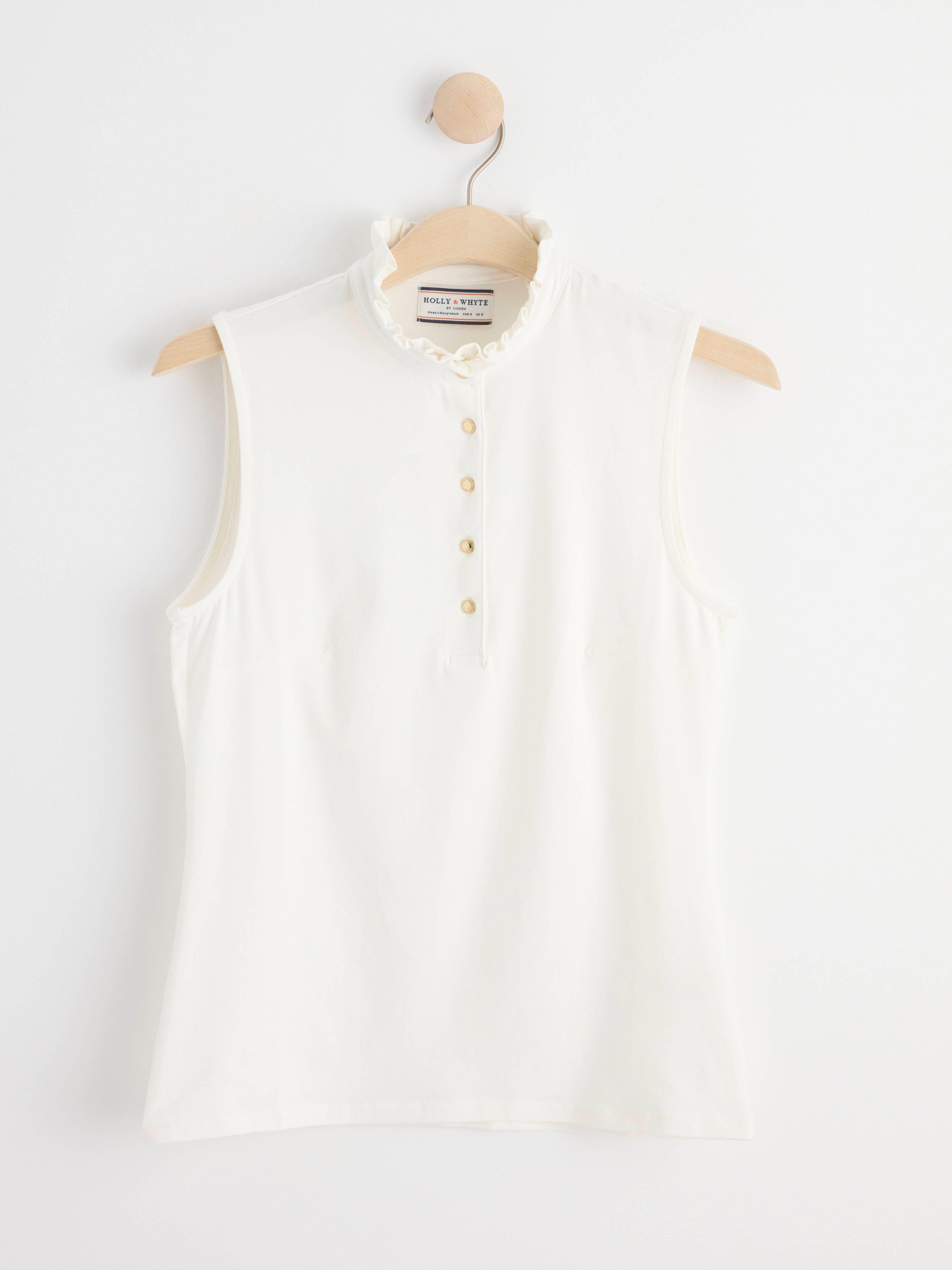 Sleeveless top with frill collar Off White