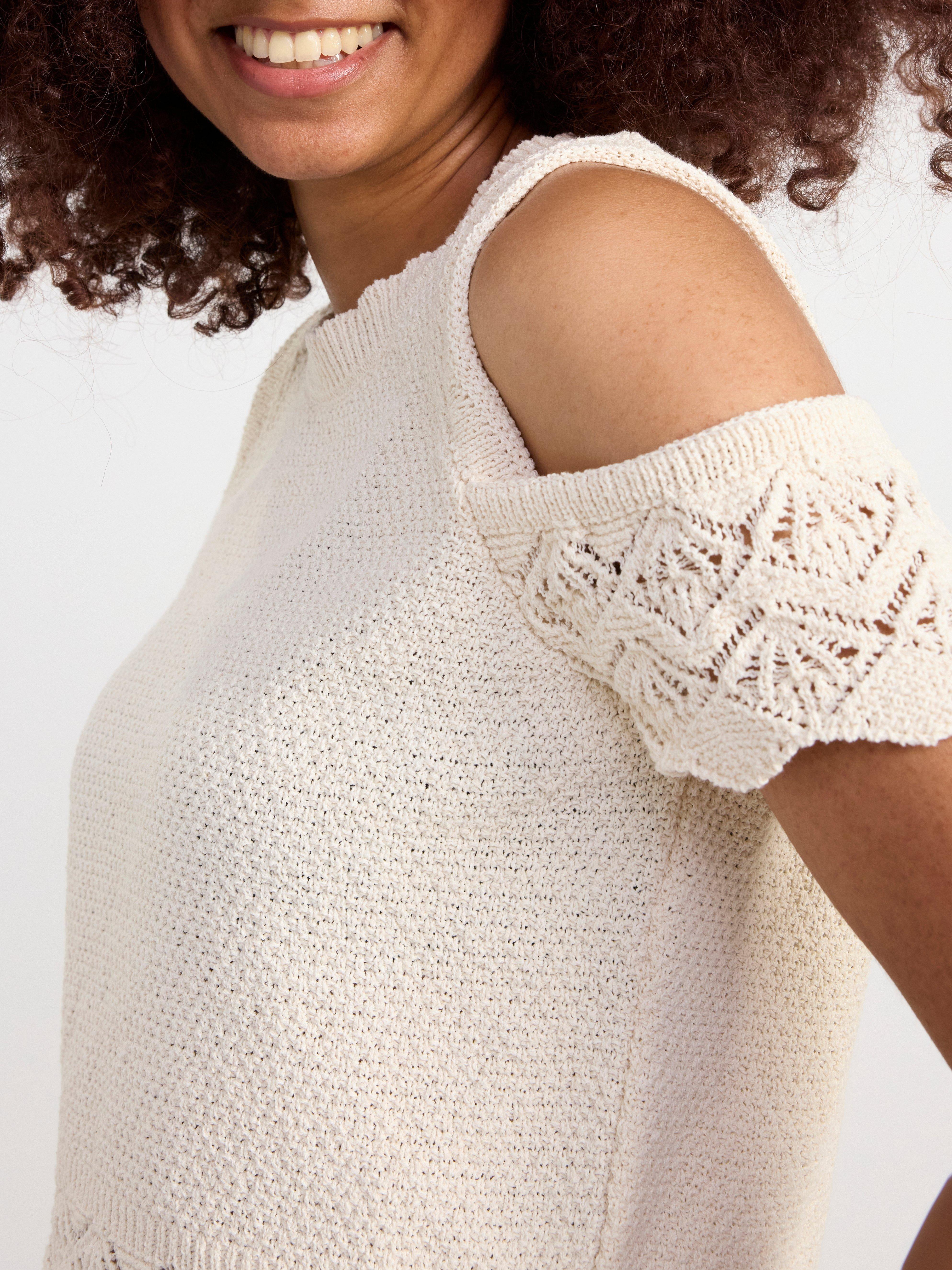Knitted top with open shoulders Light Beige