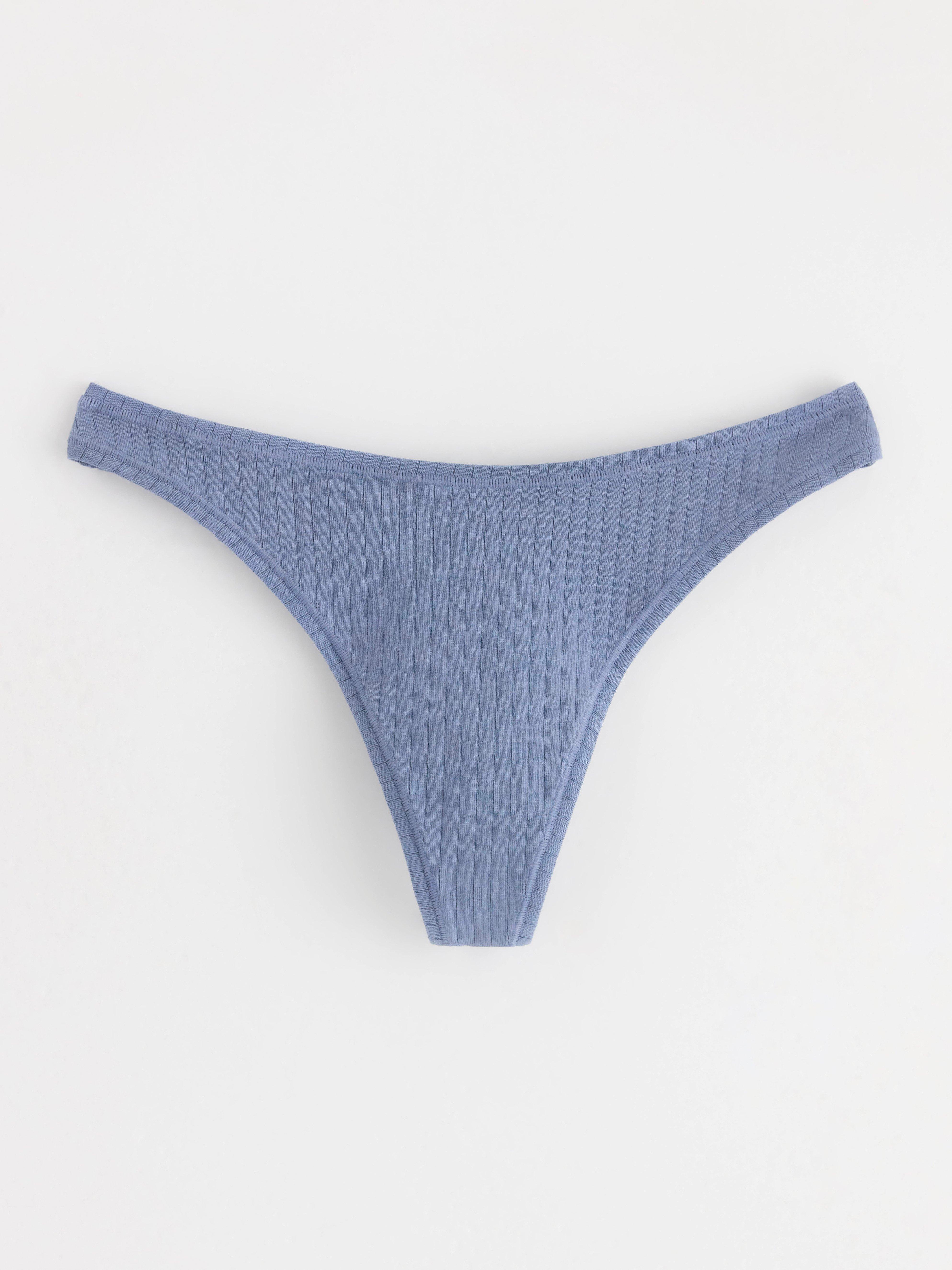 Ribbed regular waist thong Light Blue