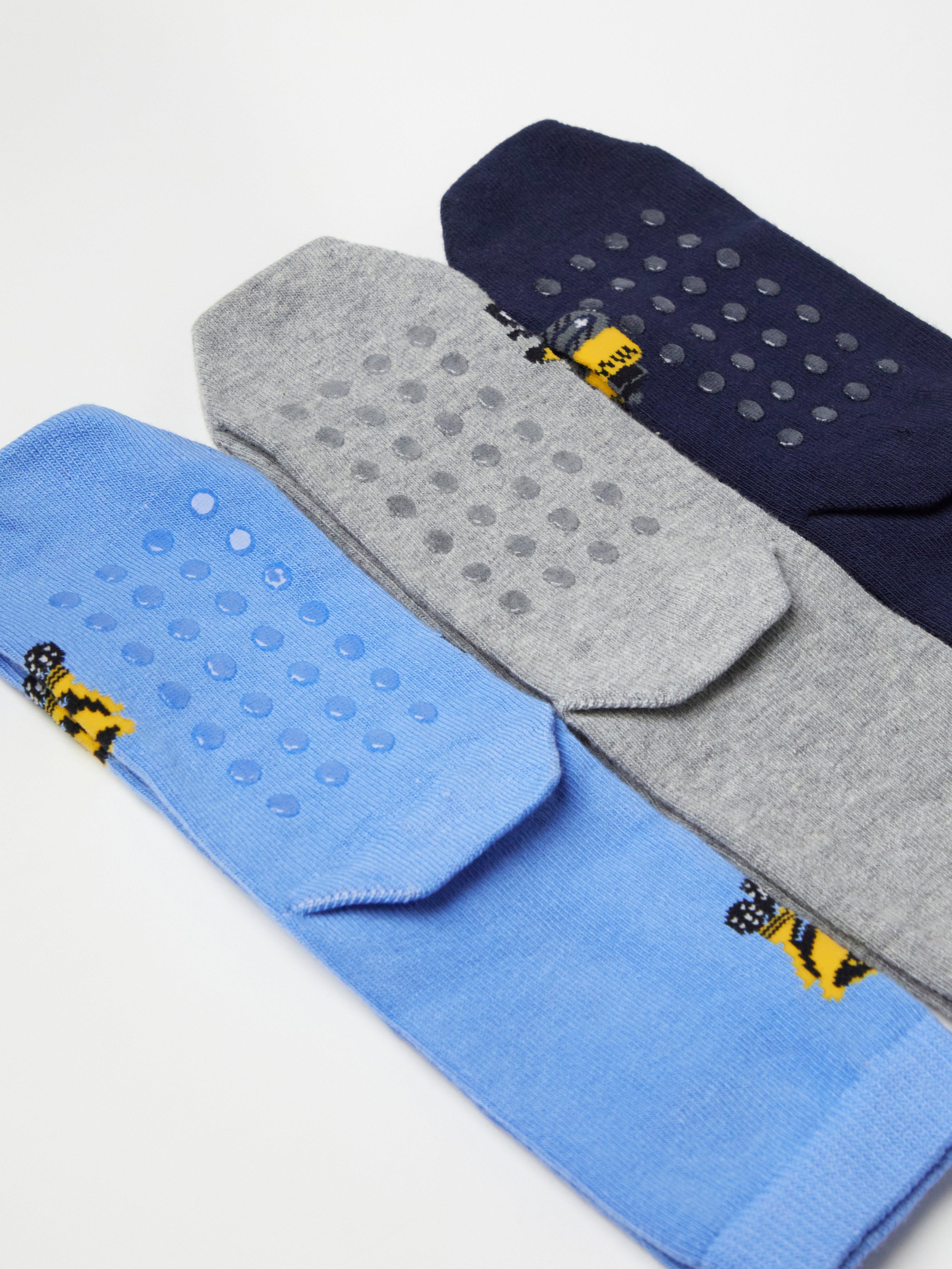 3-pack socks with antislip and construction vehicles Dusty Blue
