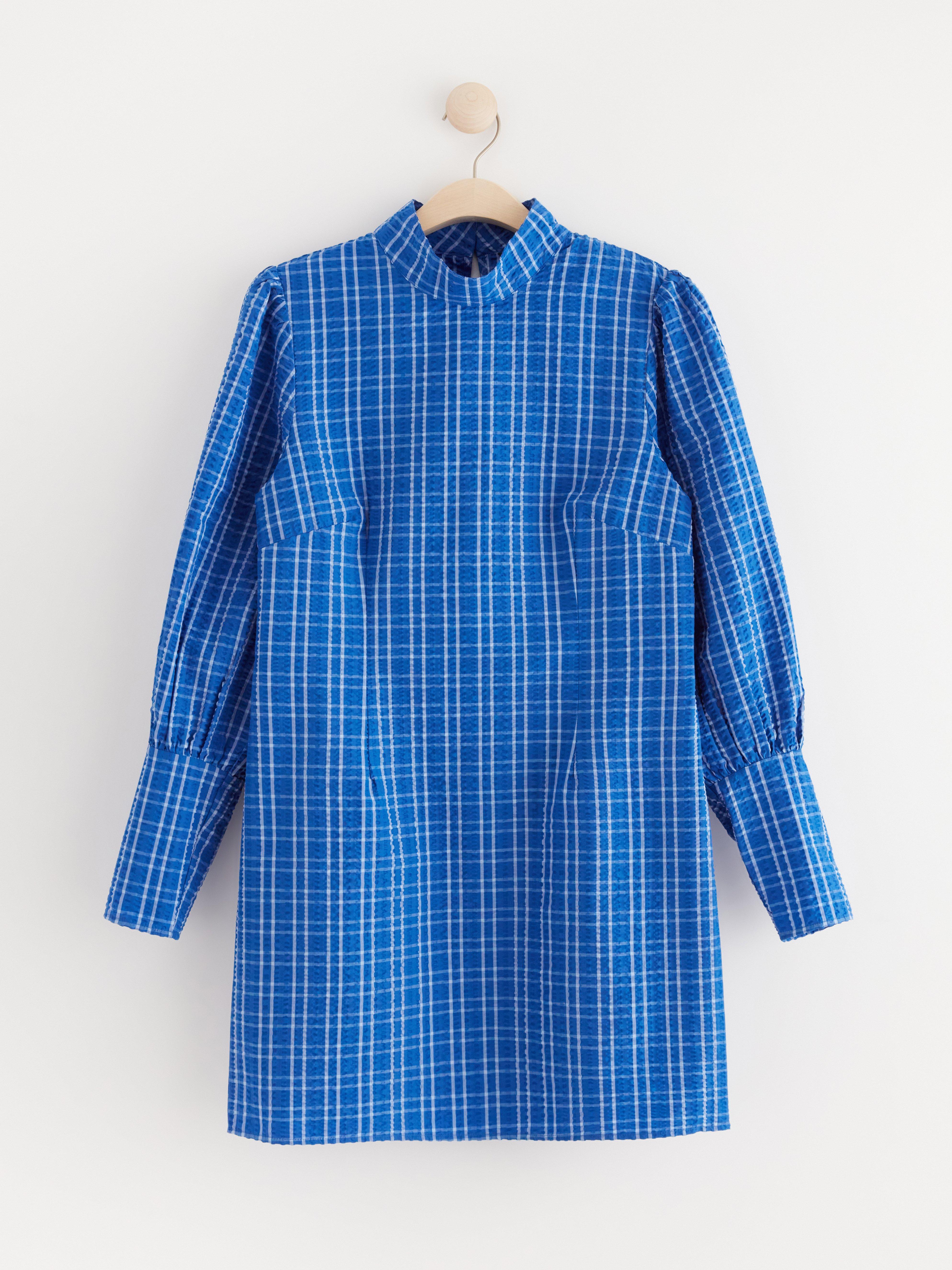 Mini dress checked Dark Blue