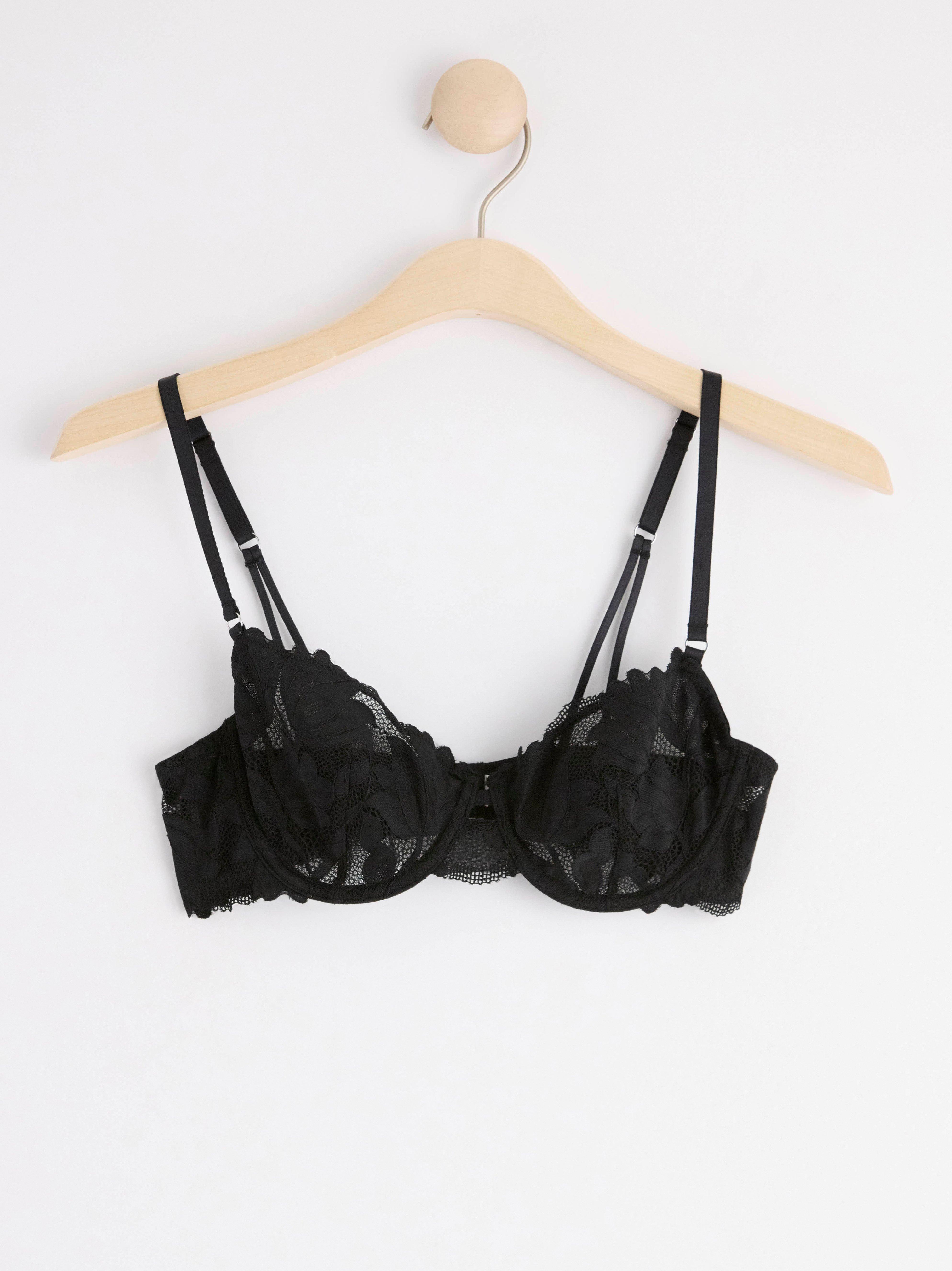 Unpadded bra with mesh and lace Black
