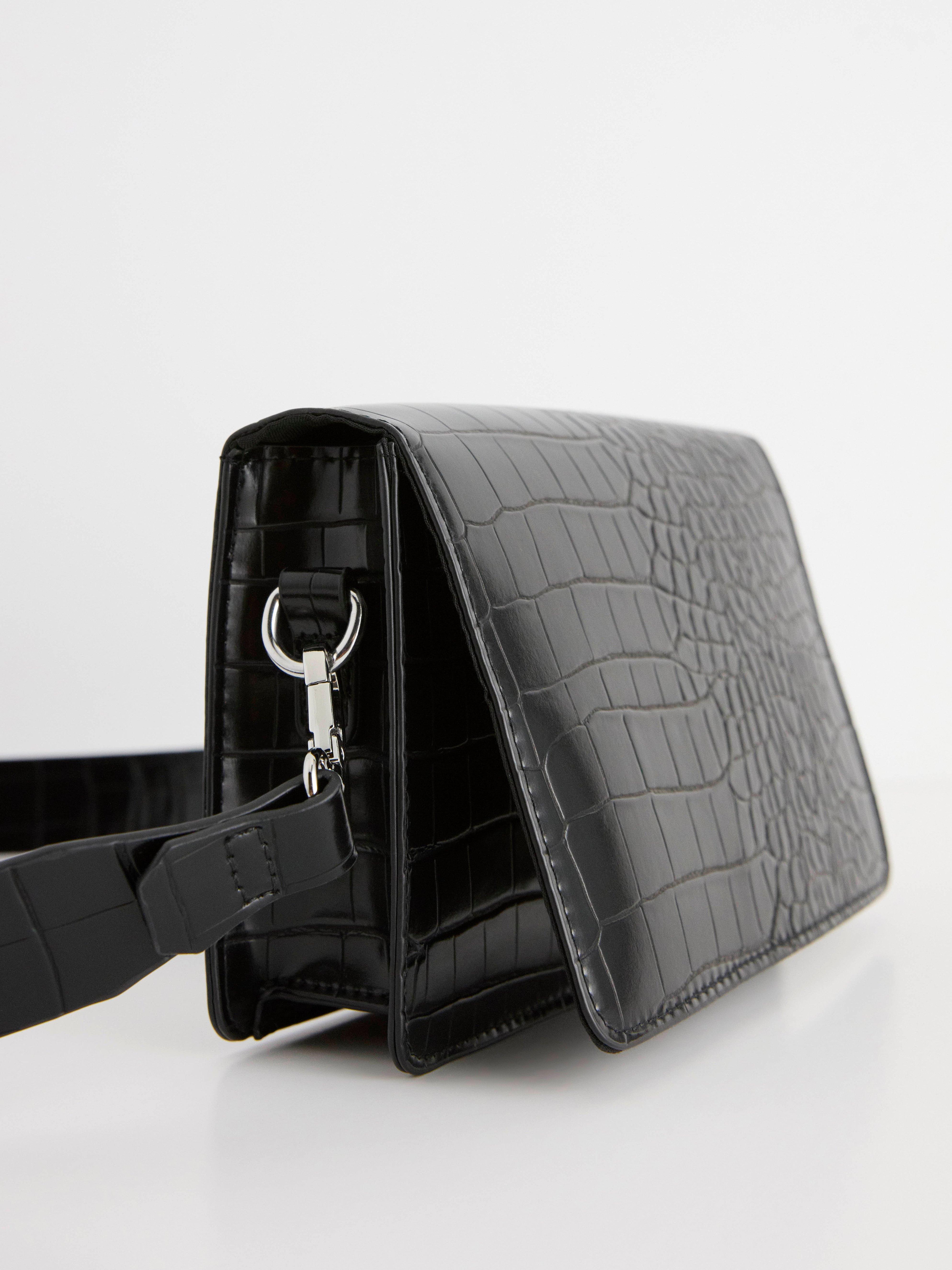 Crocodile patterned shoulder bag Black