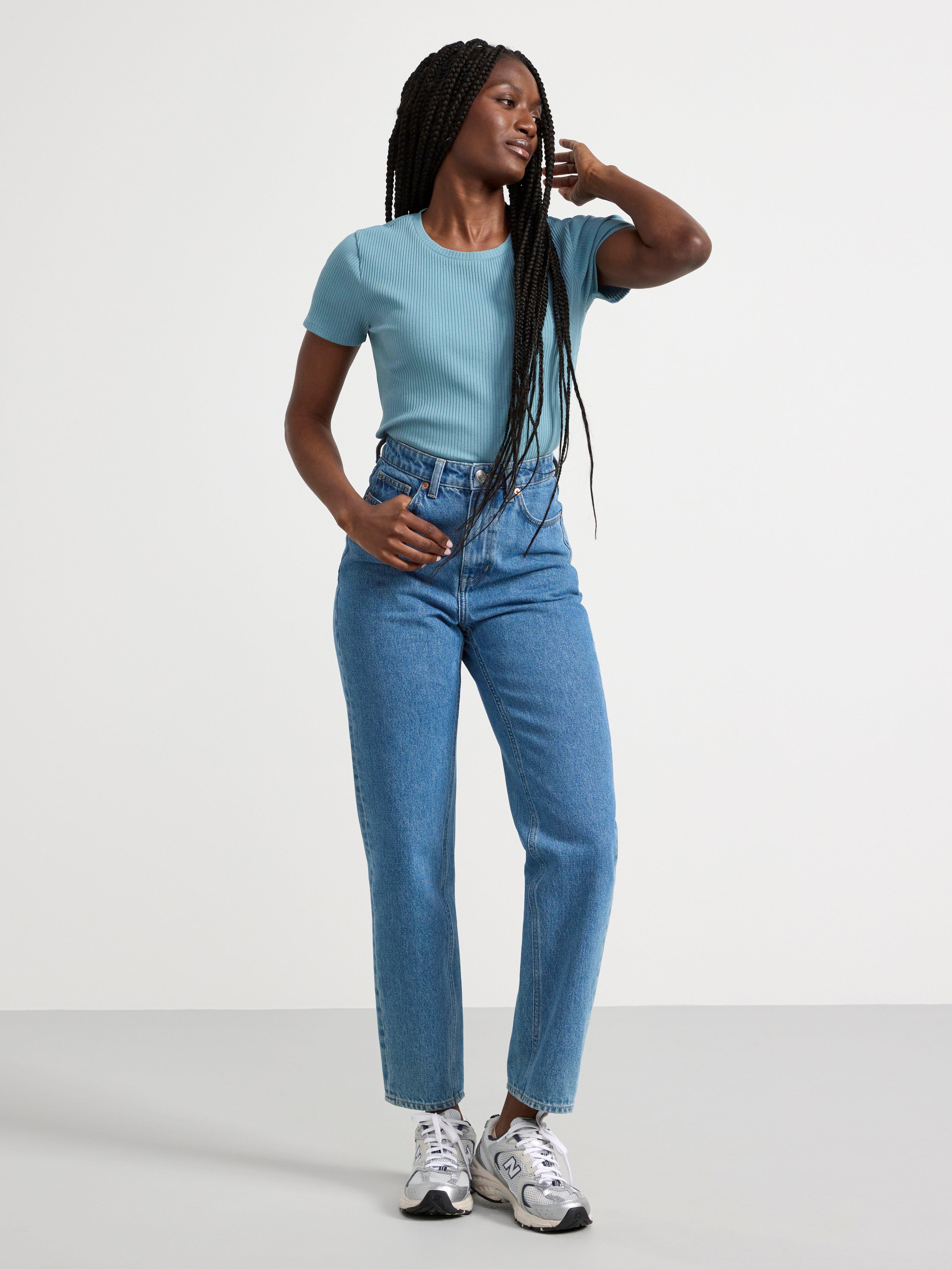 Ribbed short sleeve top Dusty Blue