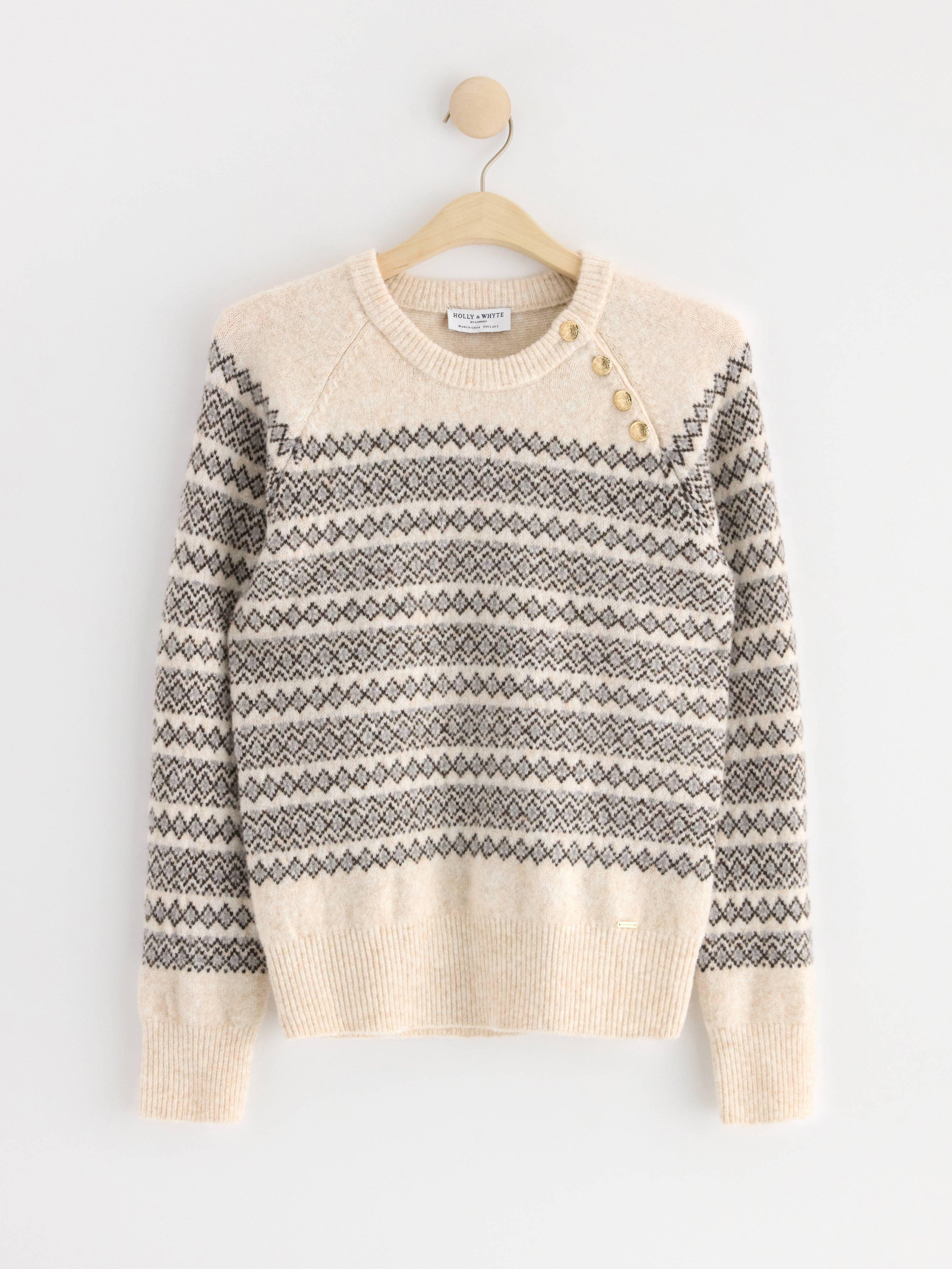 Knitted fair isle jumper Light Beige