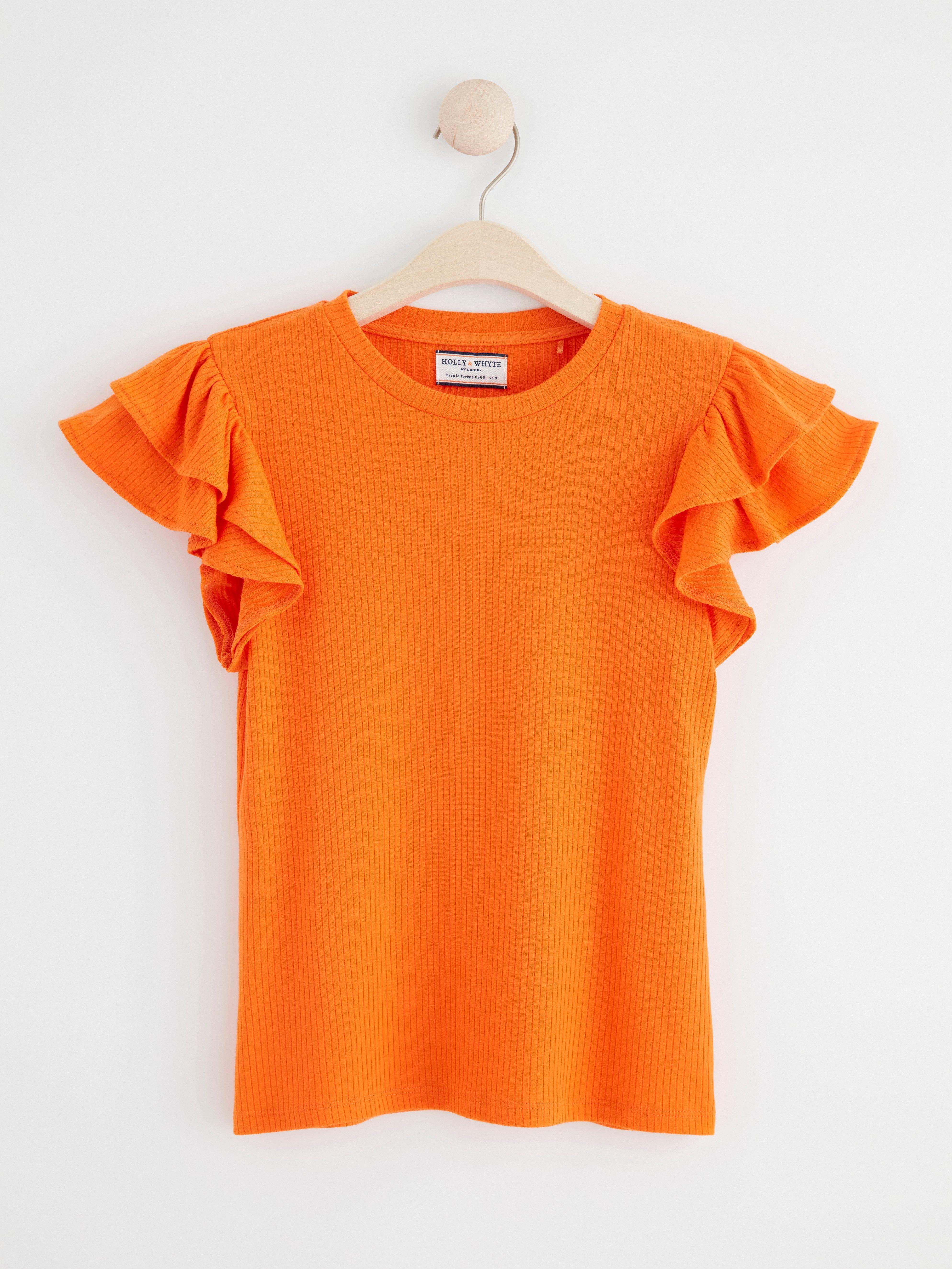 Ribbed top with frill sleeves Orange