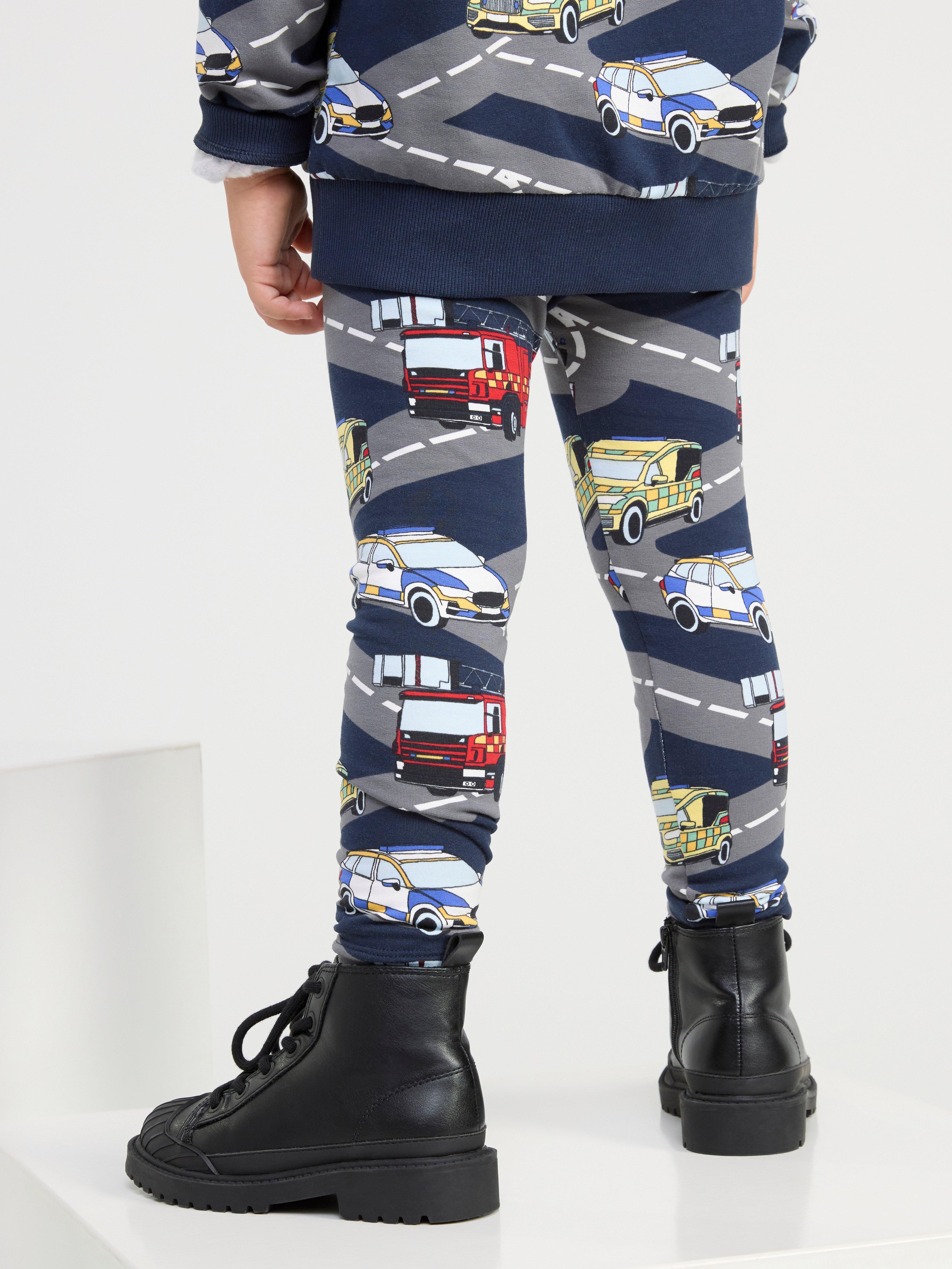 Leggings with brushed inside and cars Dark Navy