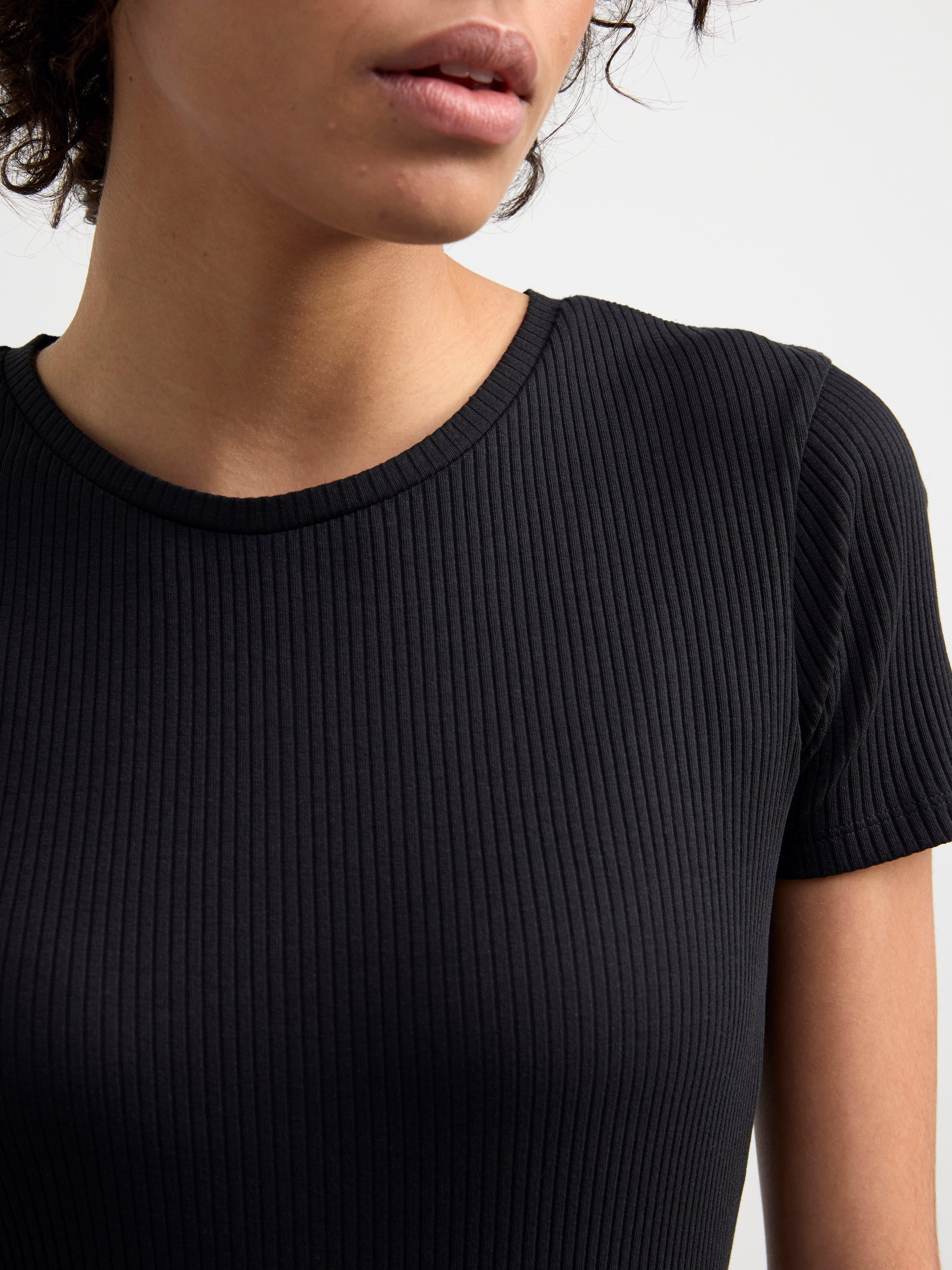 Ribbed short sleeve top Black
