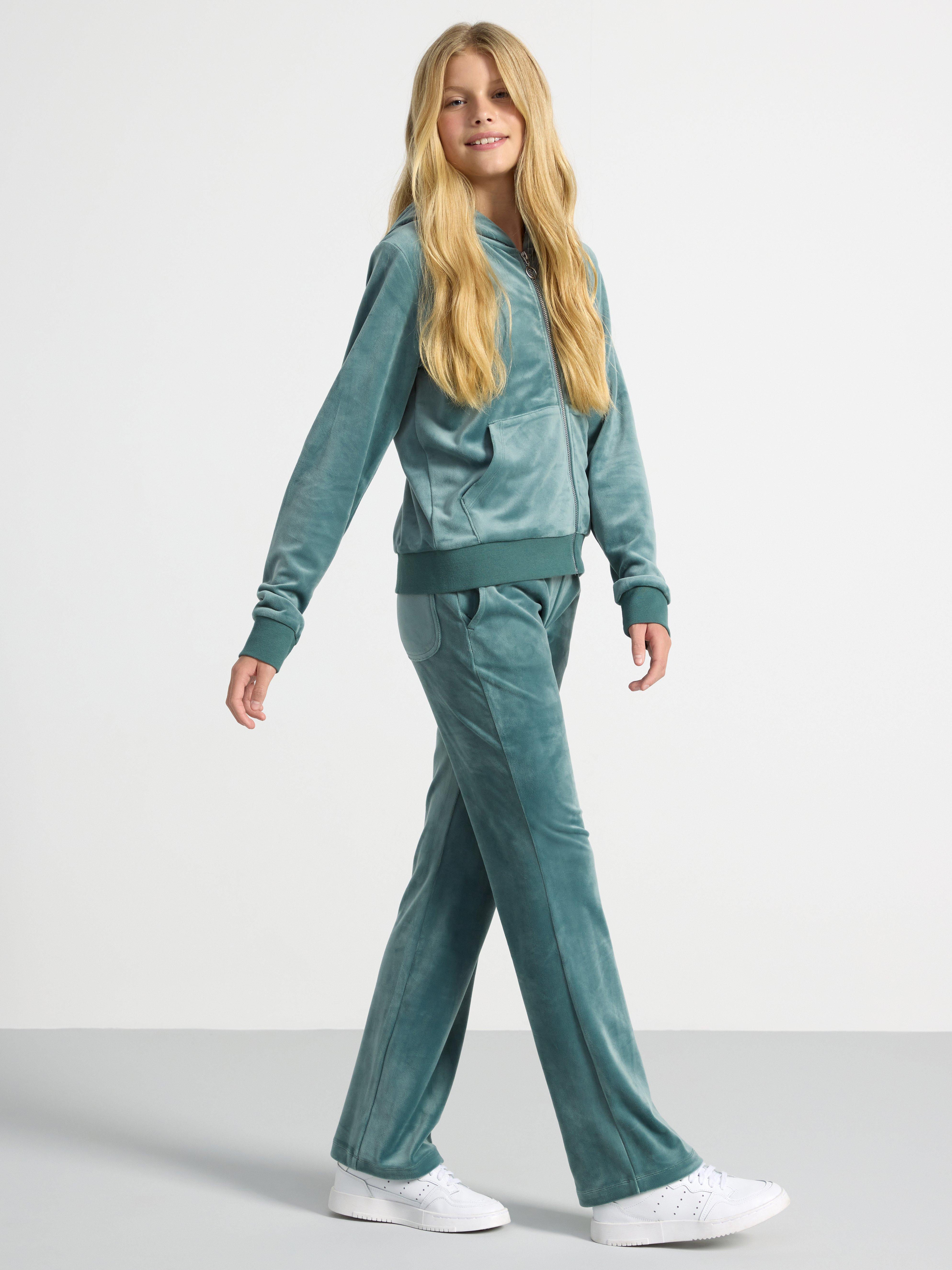 Flared velour trousers Dark Dusty Green