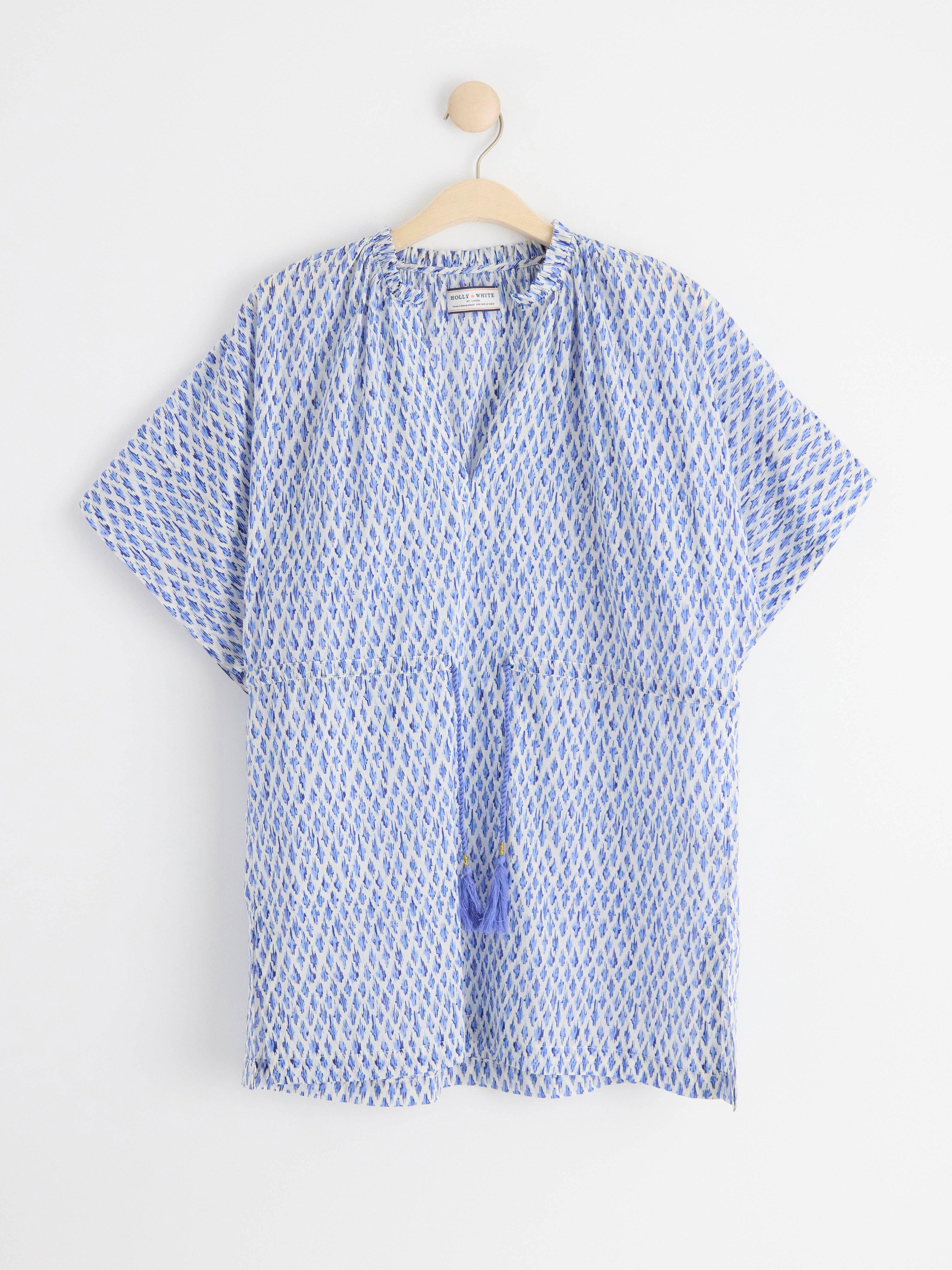 Patterned short sleeve tunic chambray blue
