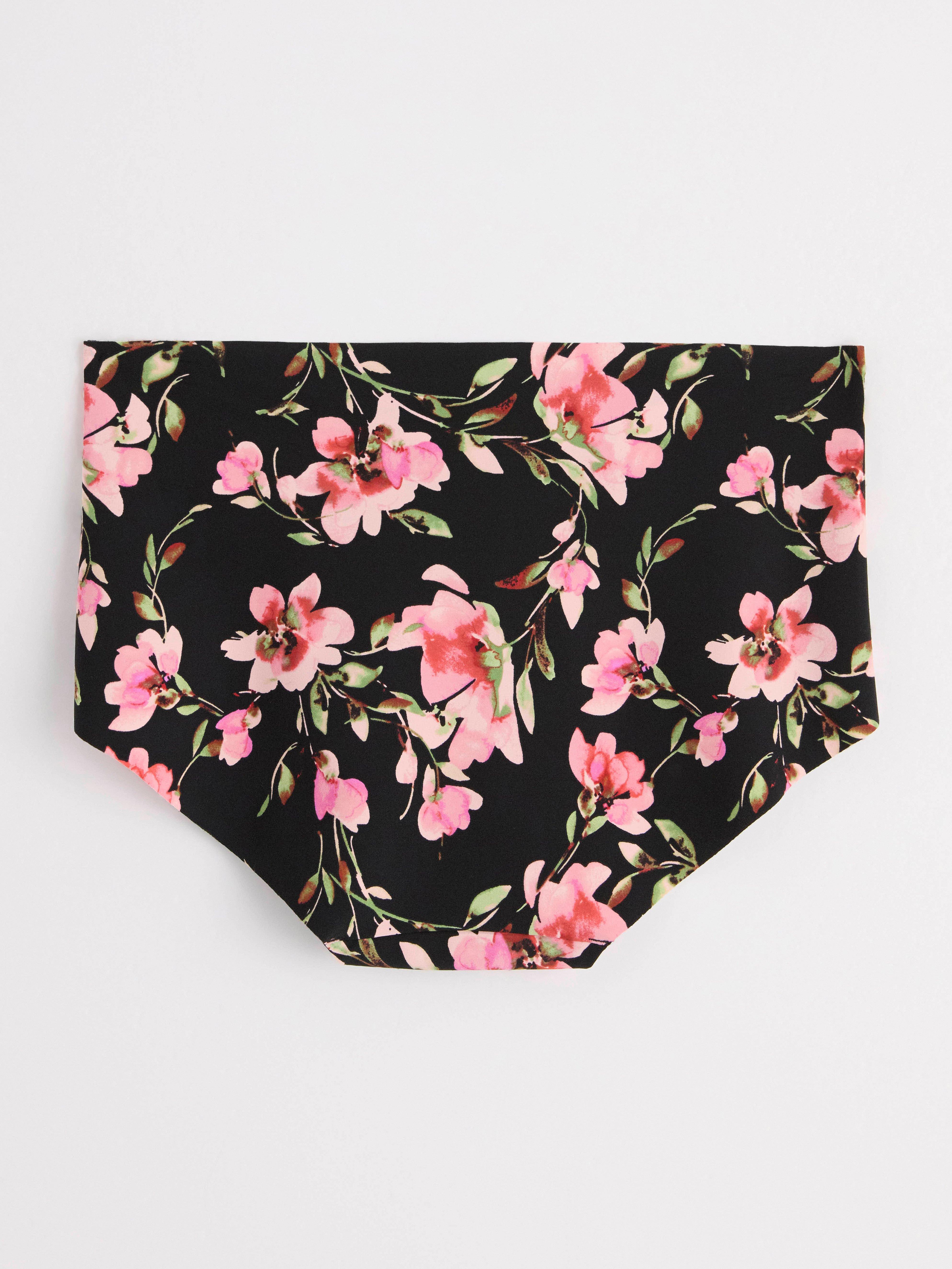 Invisible regular waist briefs with flowers Black