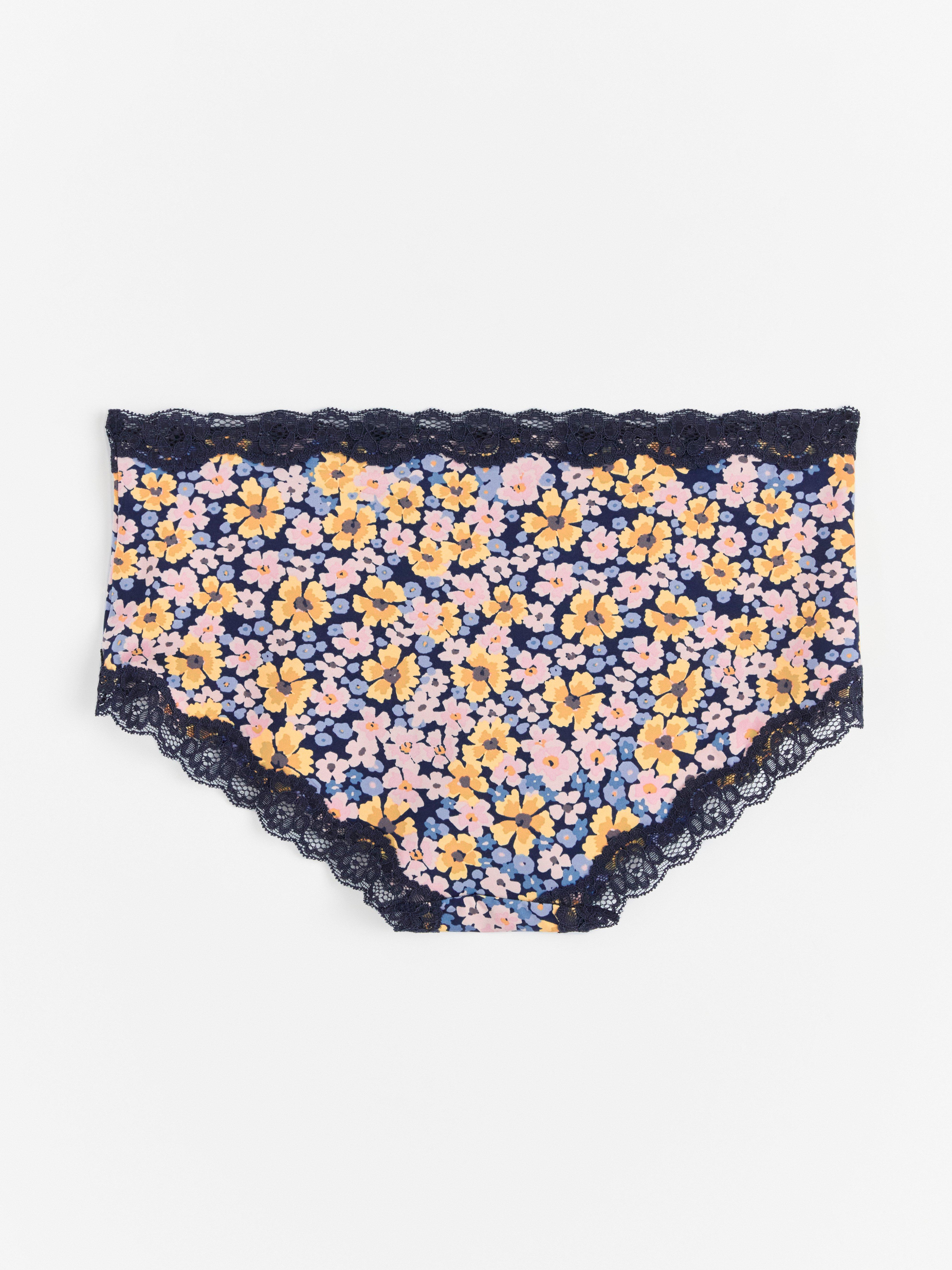 Regular waist briefs with lace trim and flowers Navy