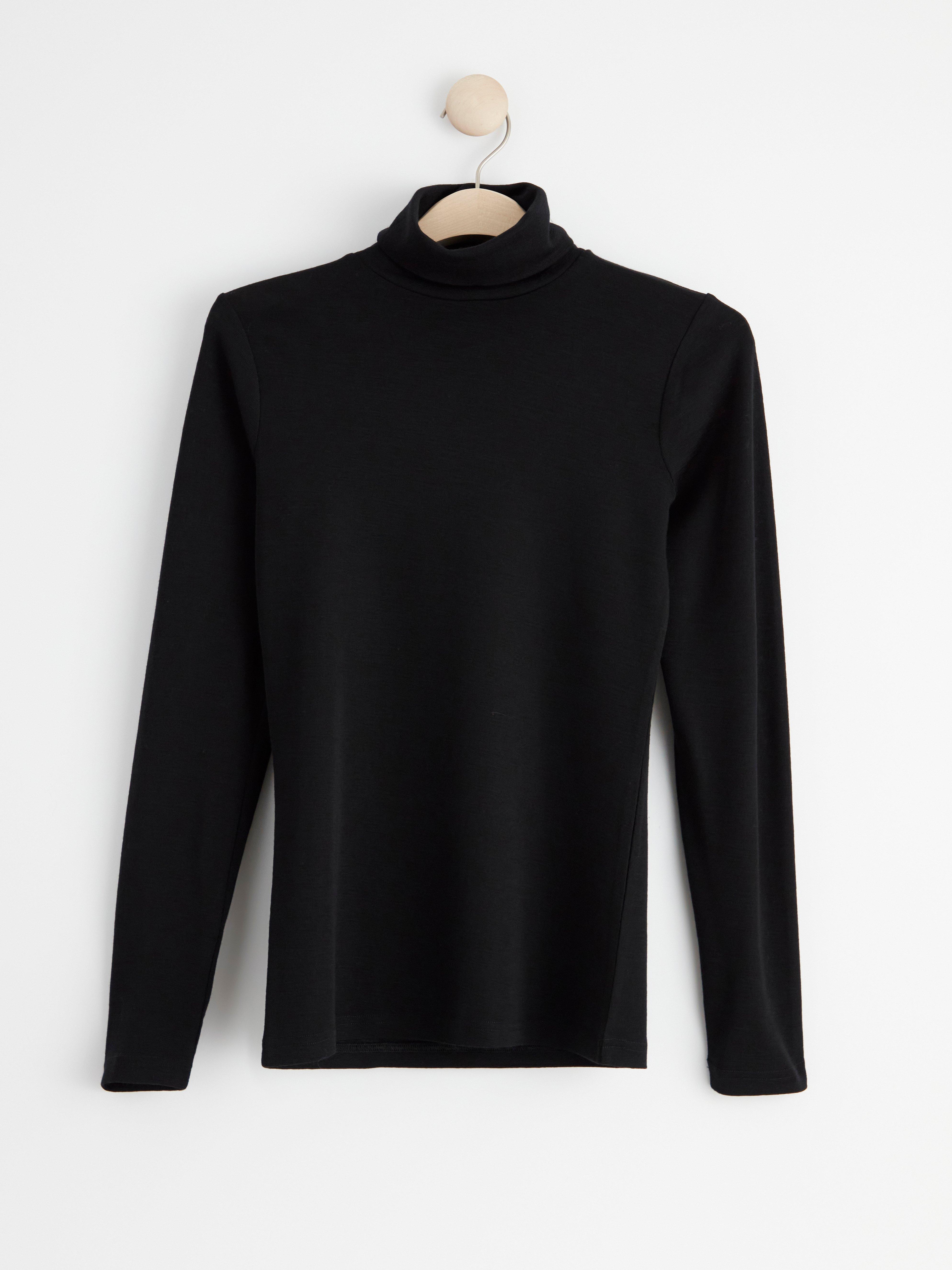 Roll neck top in merino wool Black