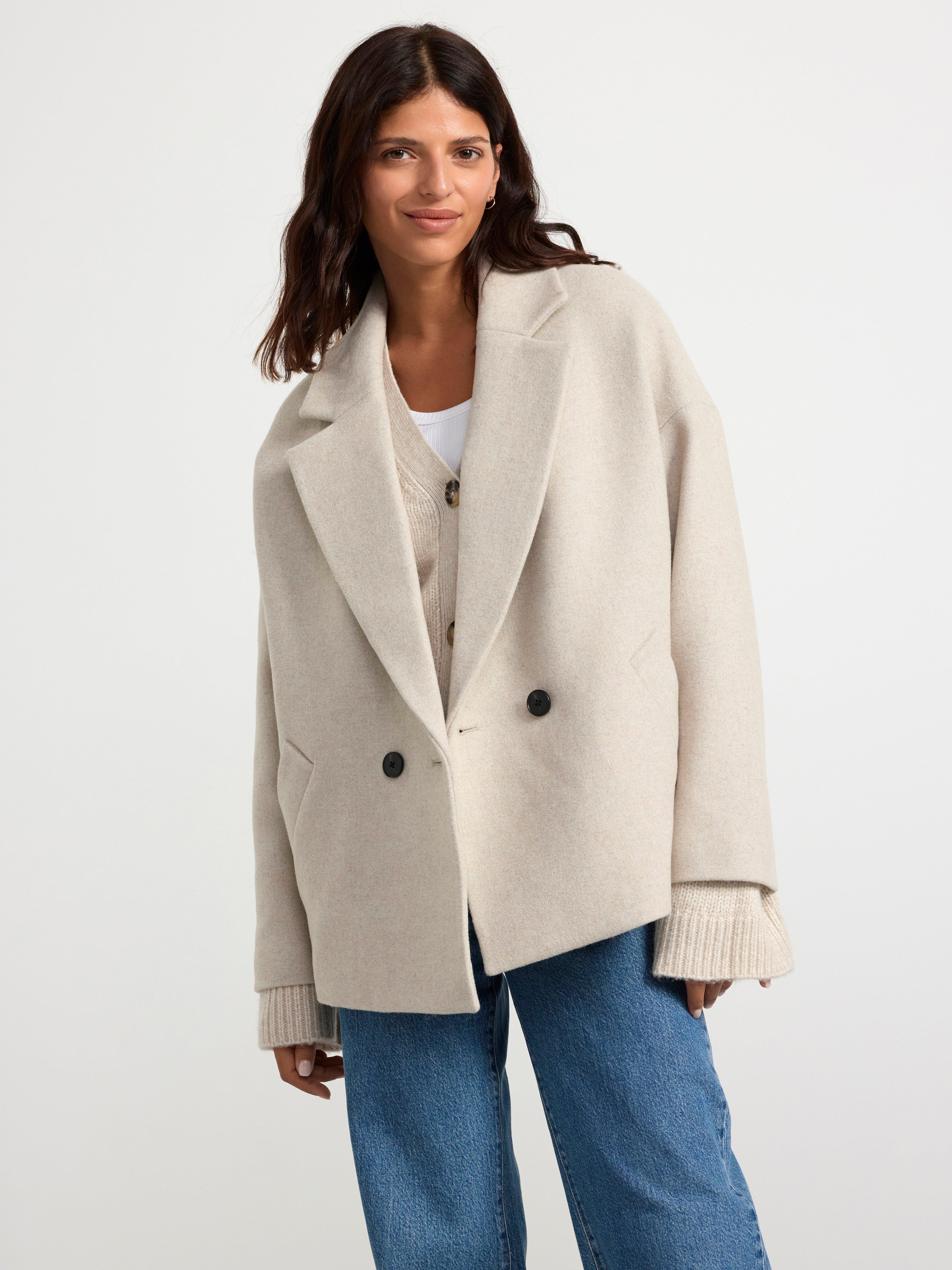 Jacket in wool blend with double button closure Light Beige Melange
