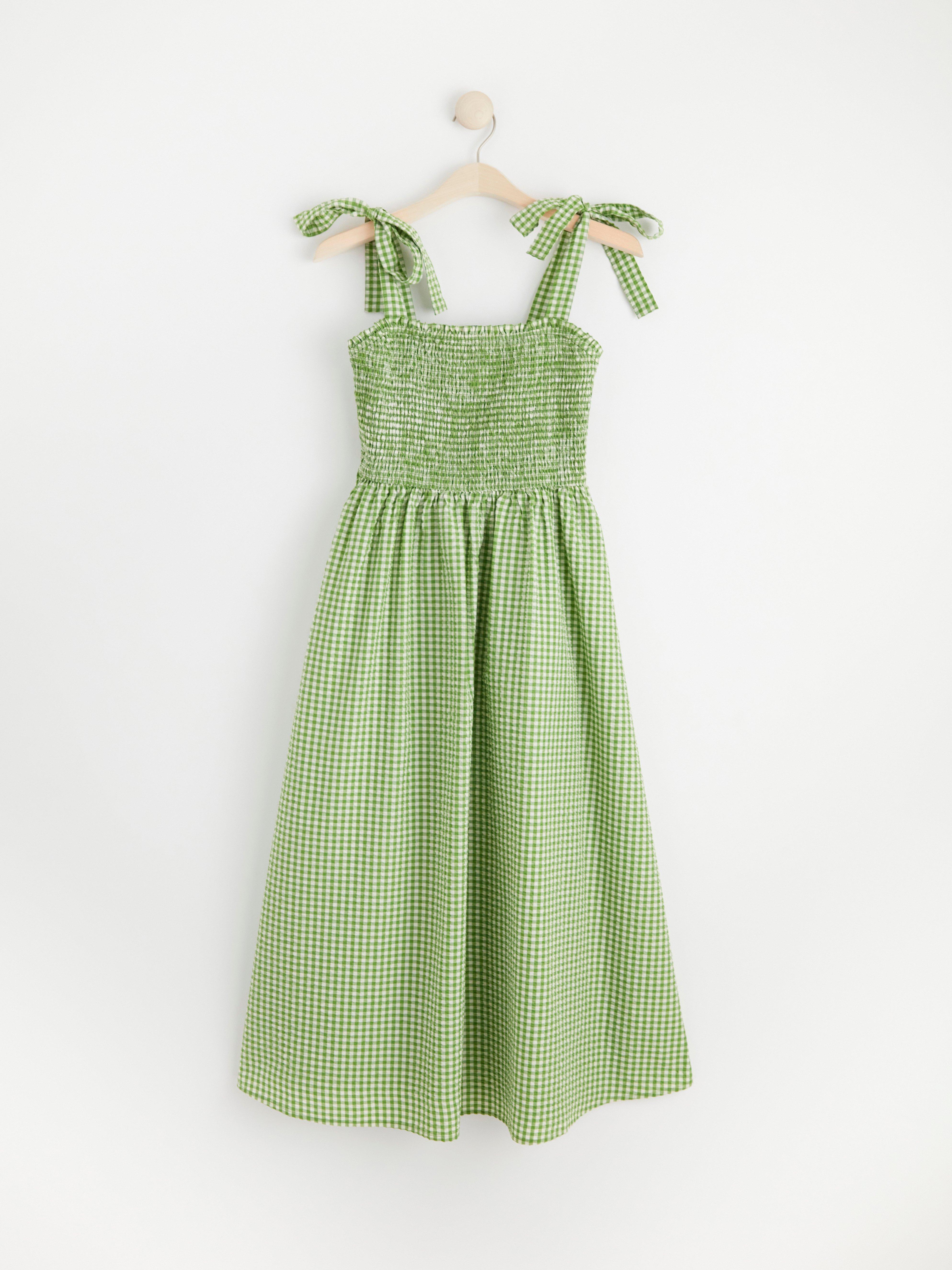 Checked midi dress with smock Dark Lime