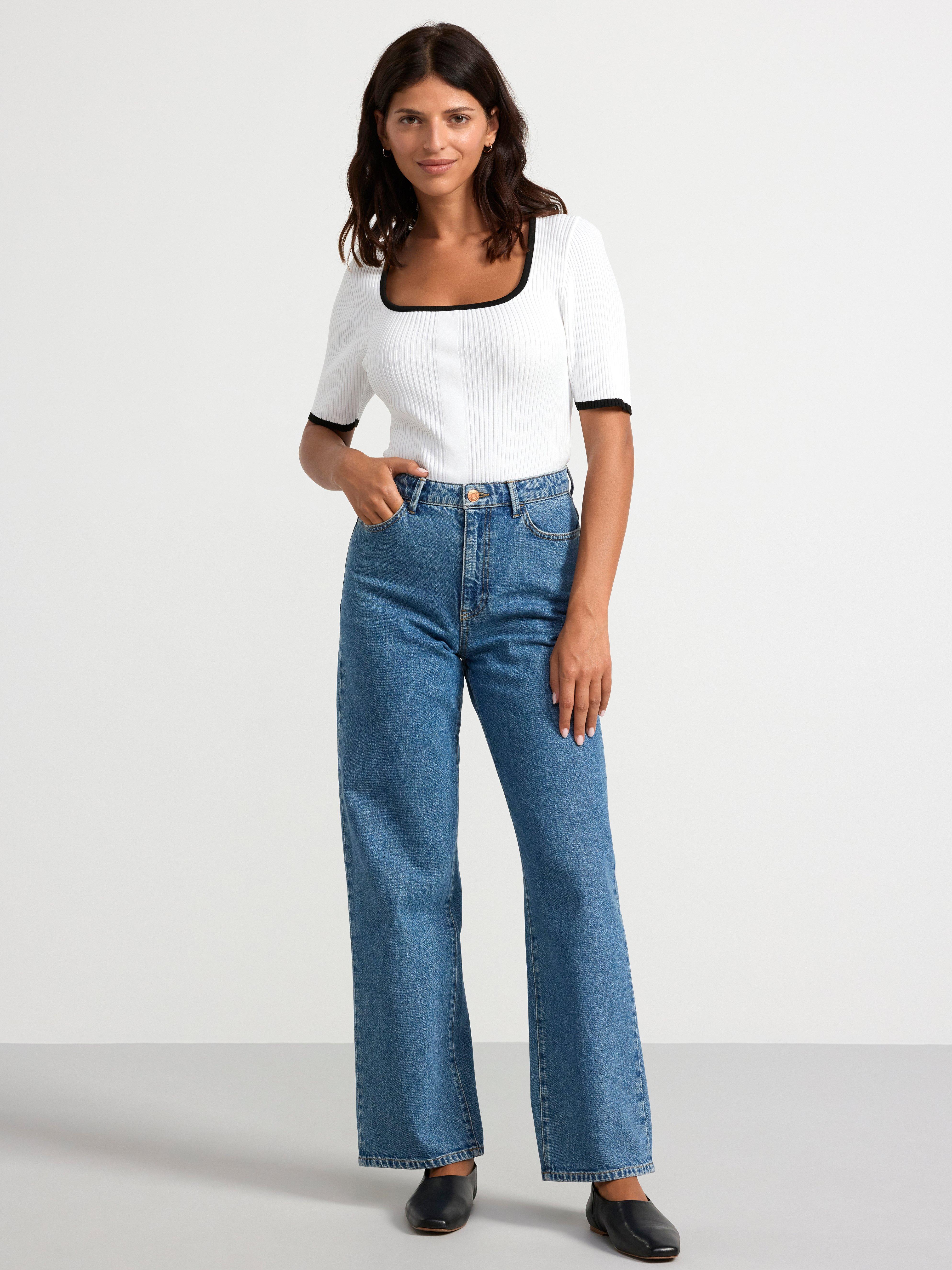 Short sleeve rib-knit jumper Light White