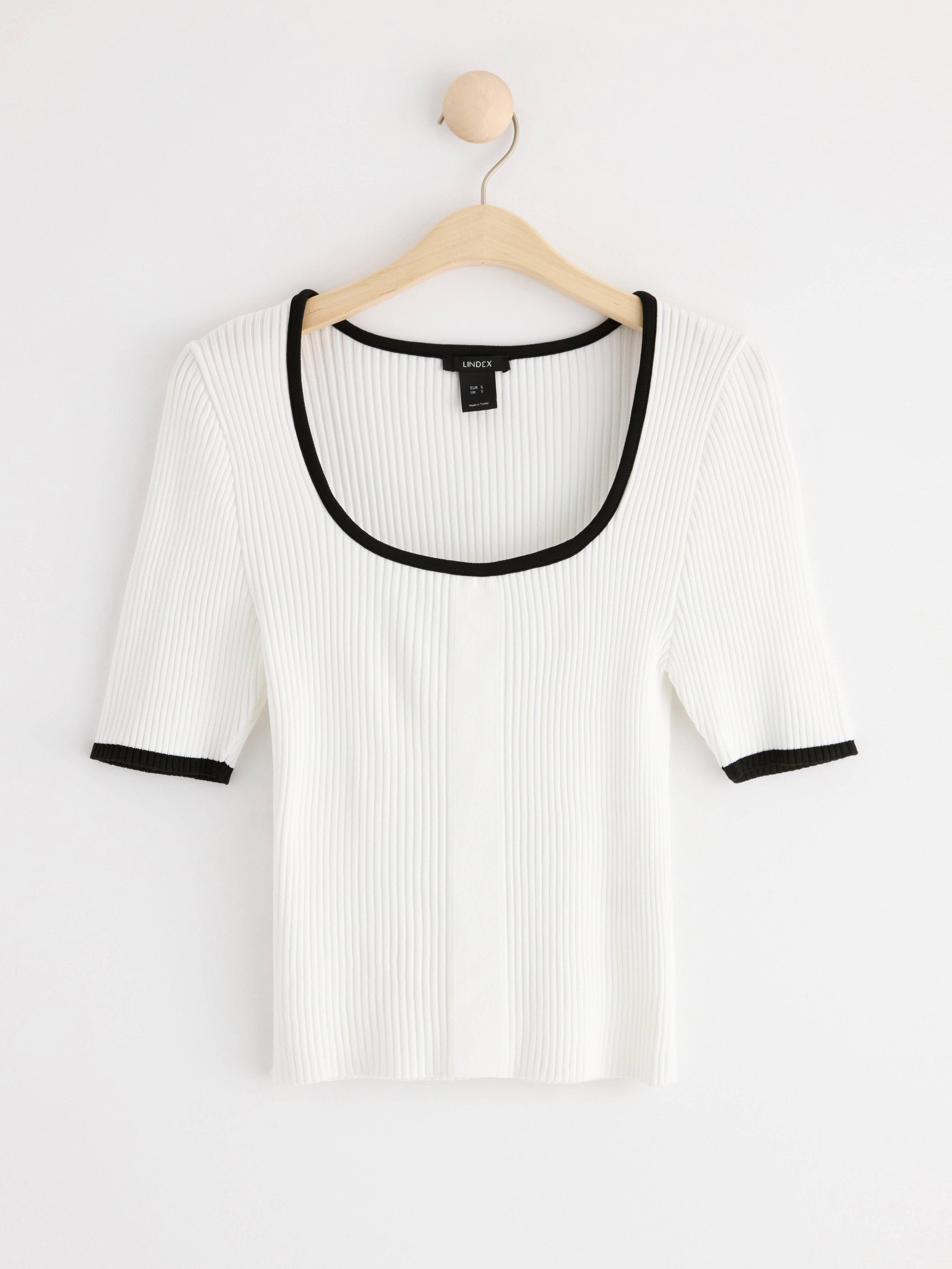 Short sleeve rib-knit jumper Light White
