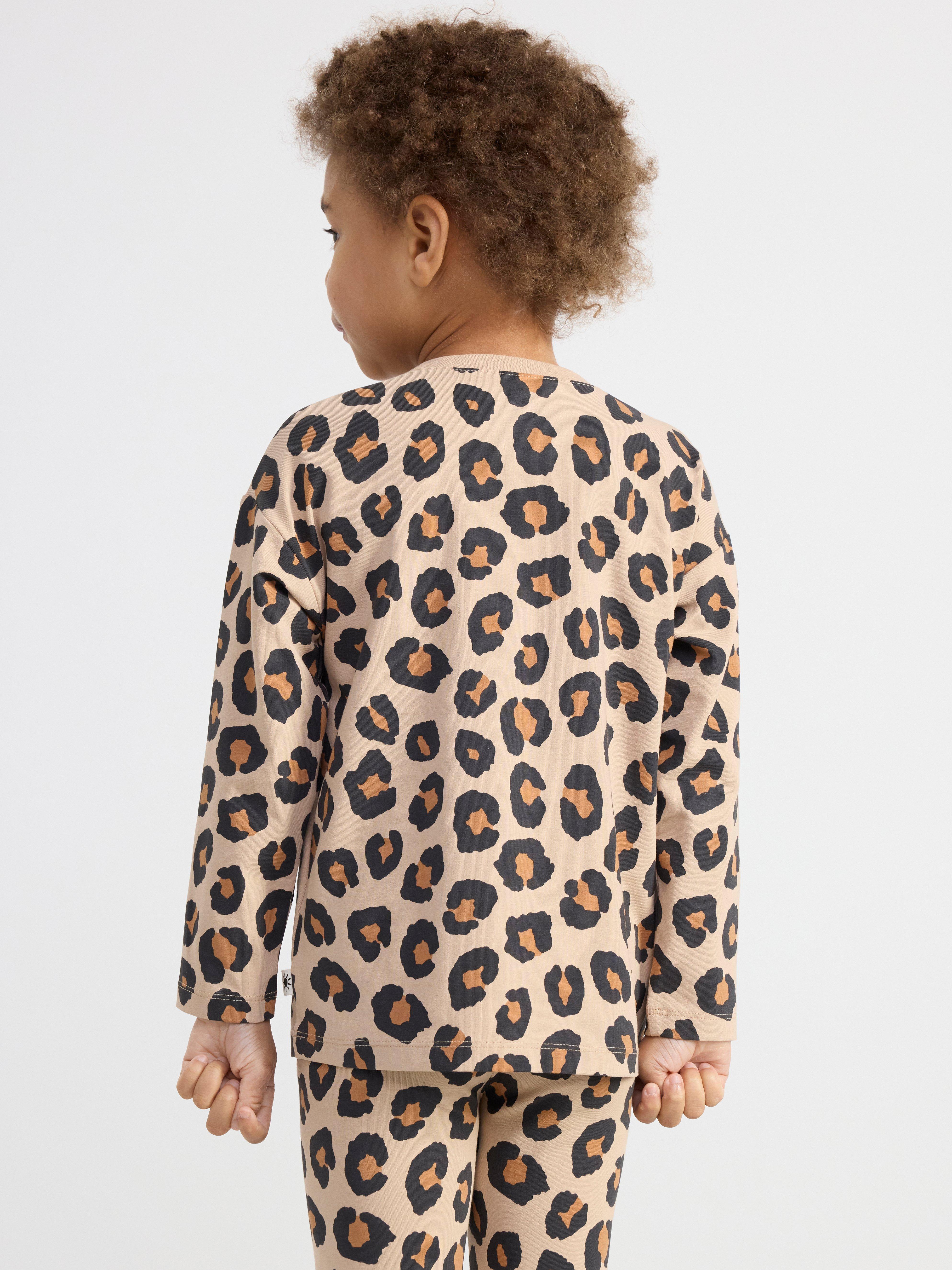 Long sleeve top with leo print Beige