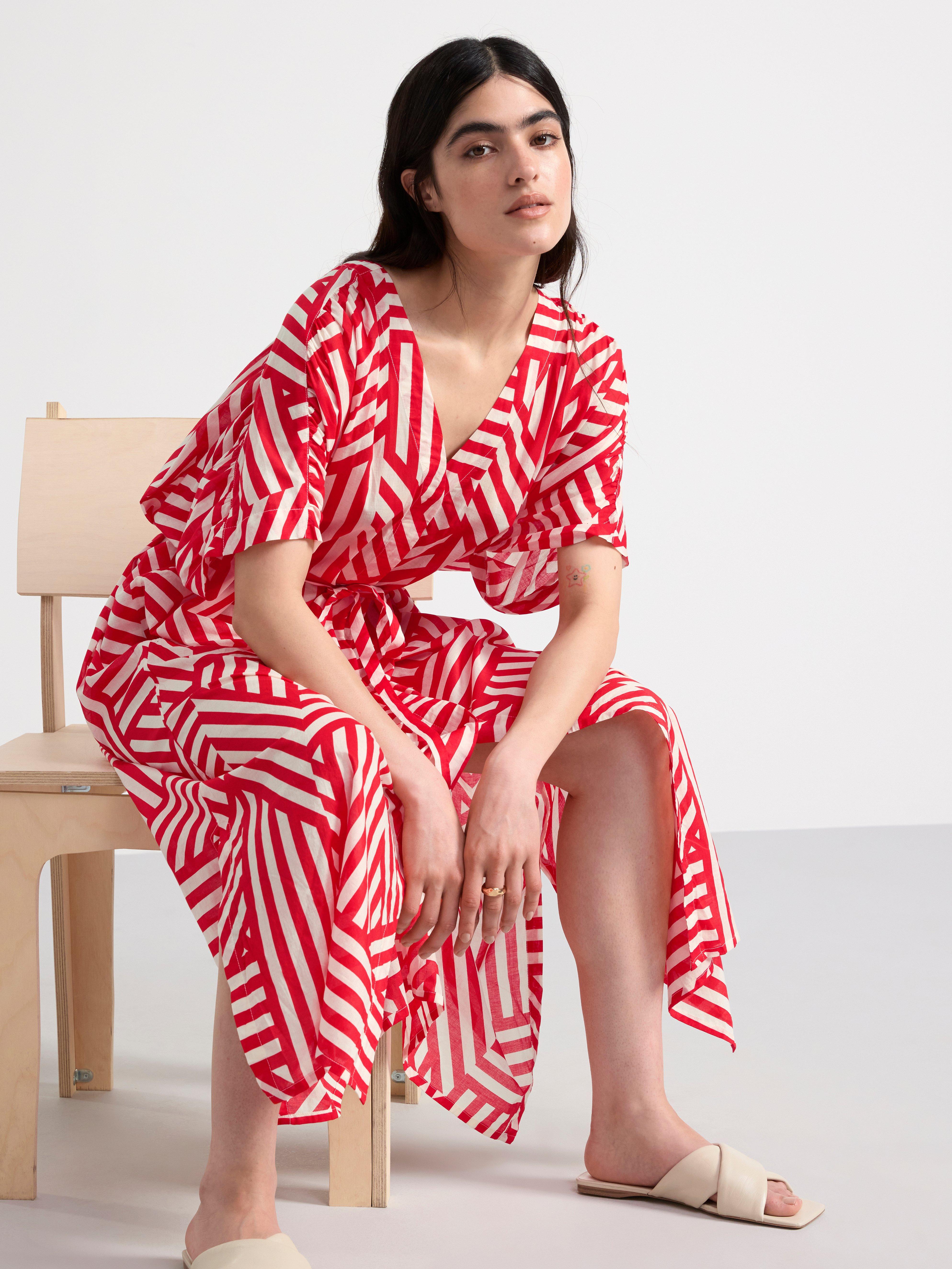 Patterned kaftan midi dress Strong Red