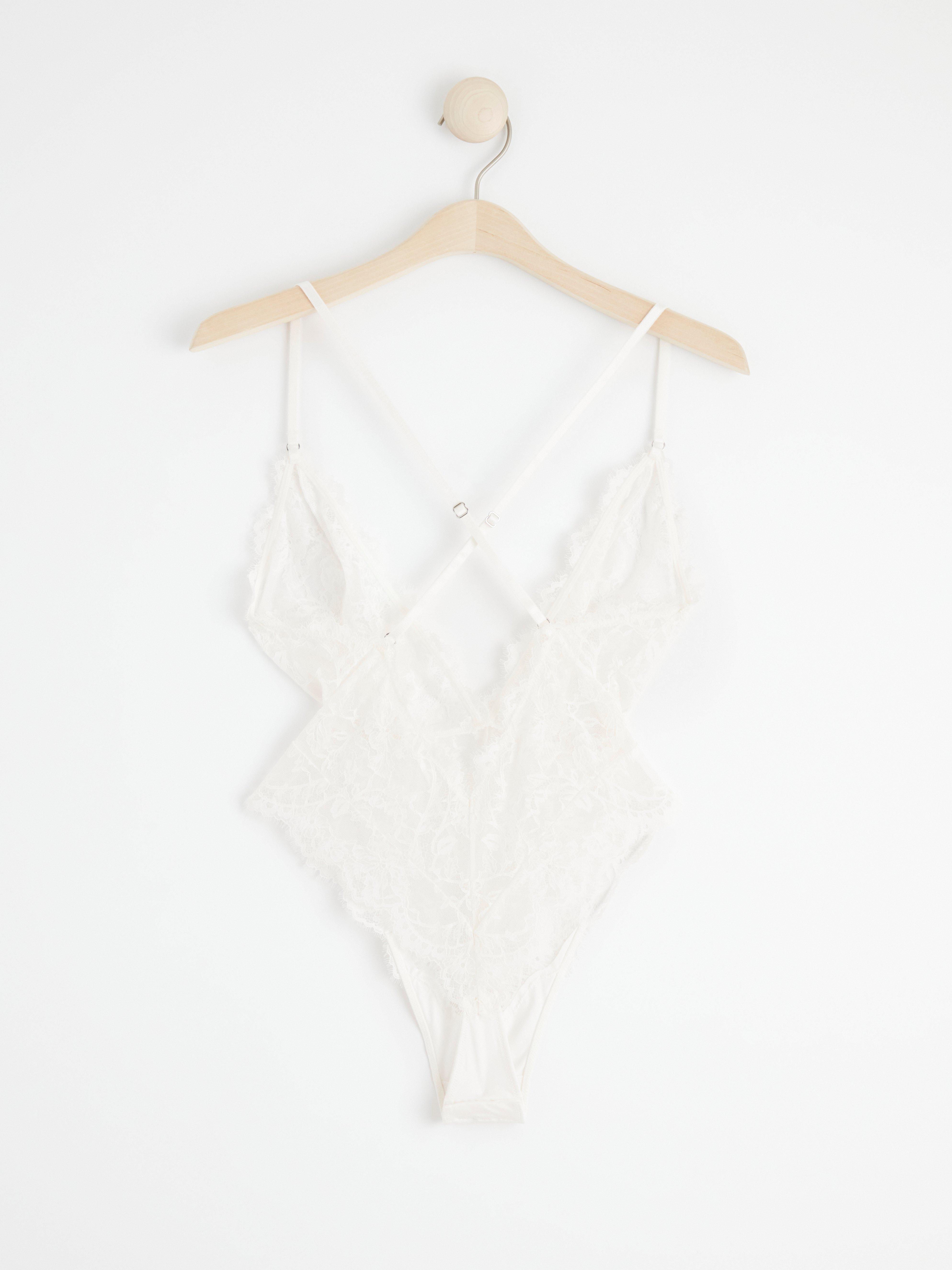 V-neck lace body Light White
