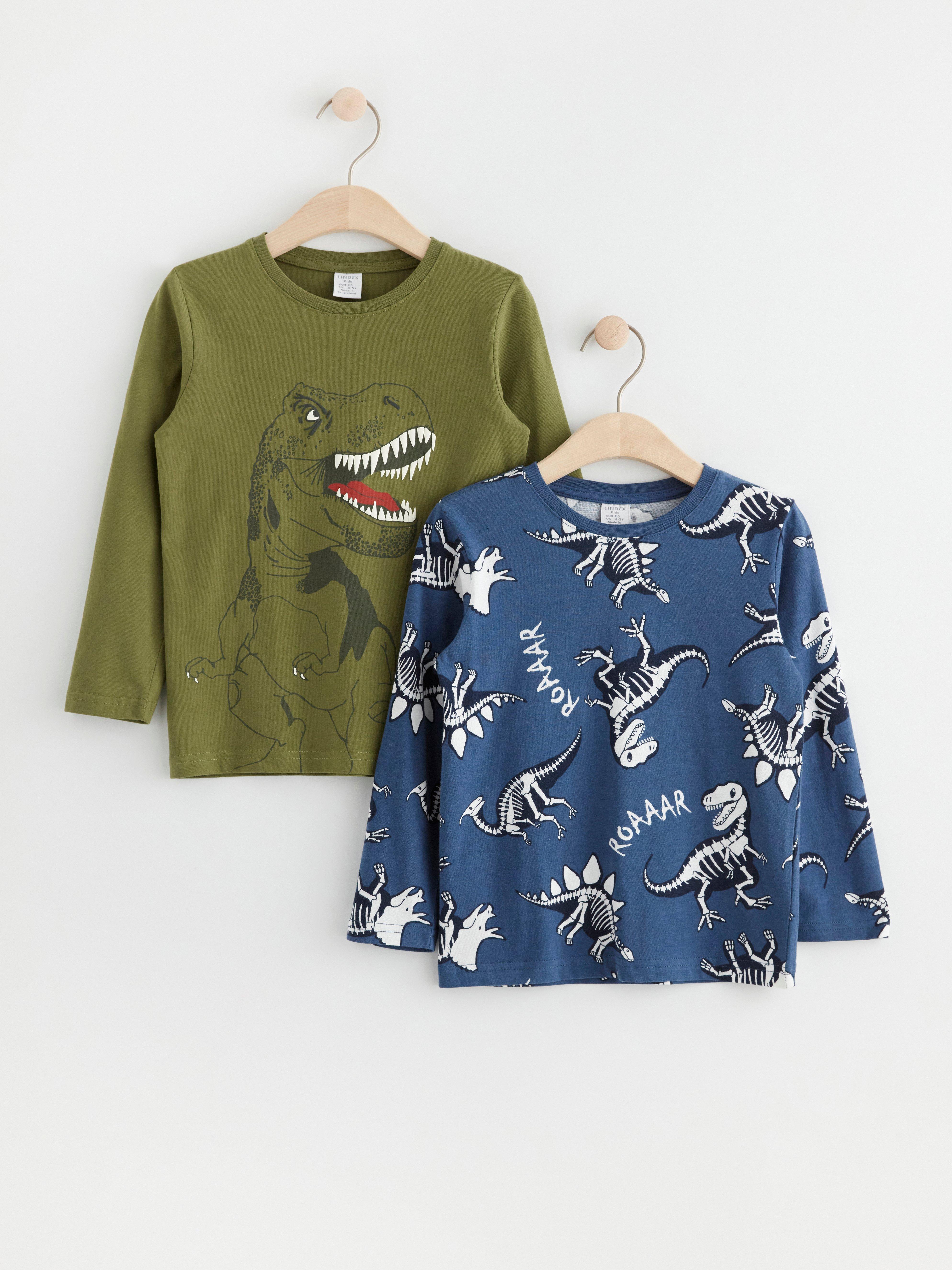 2-pack long sleeve tops with dinosaurs Dark Dusty Blue