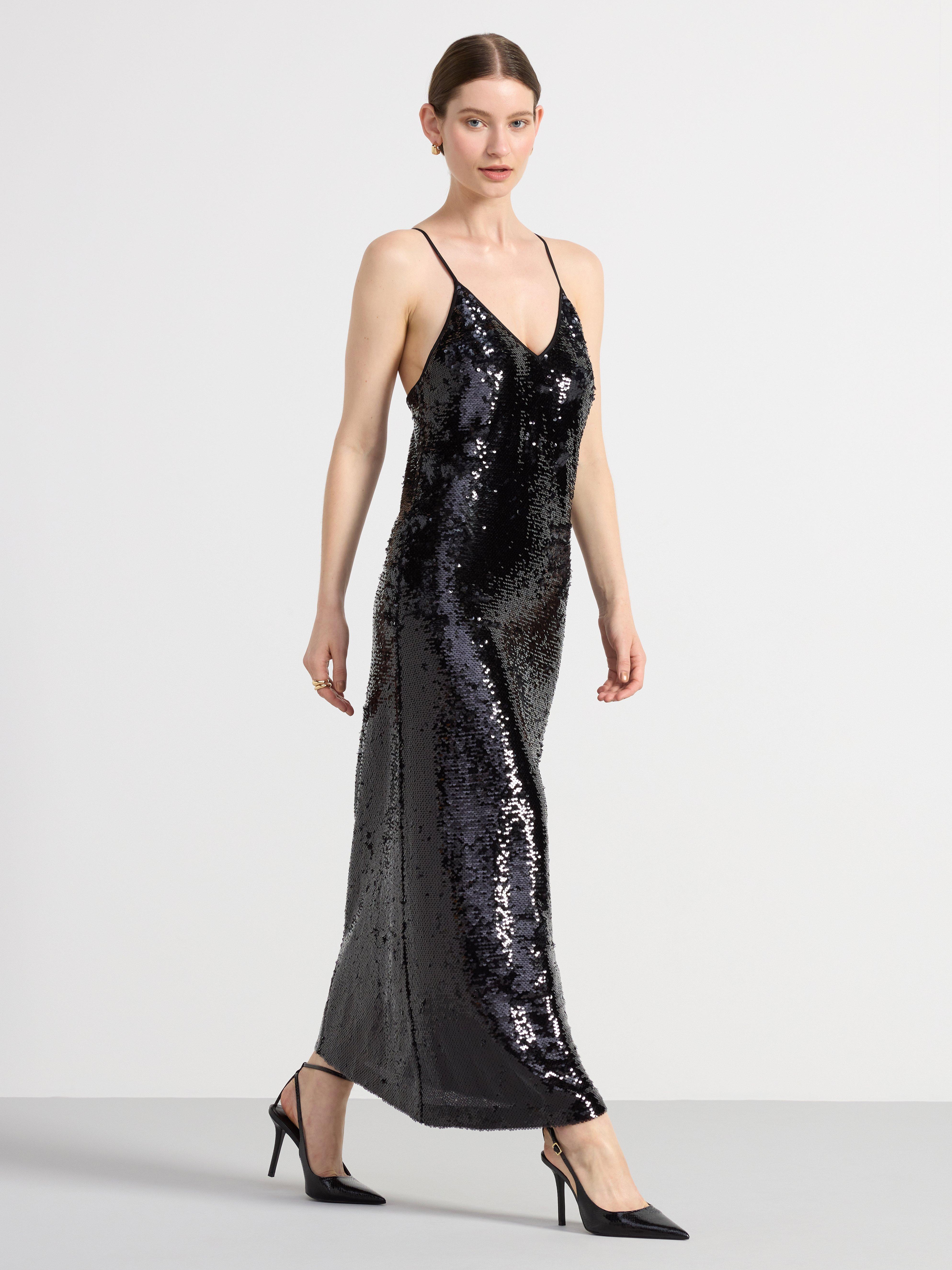 Maxi dress with sequins Black
