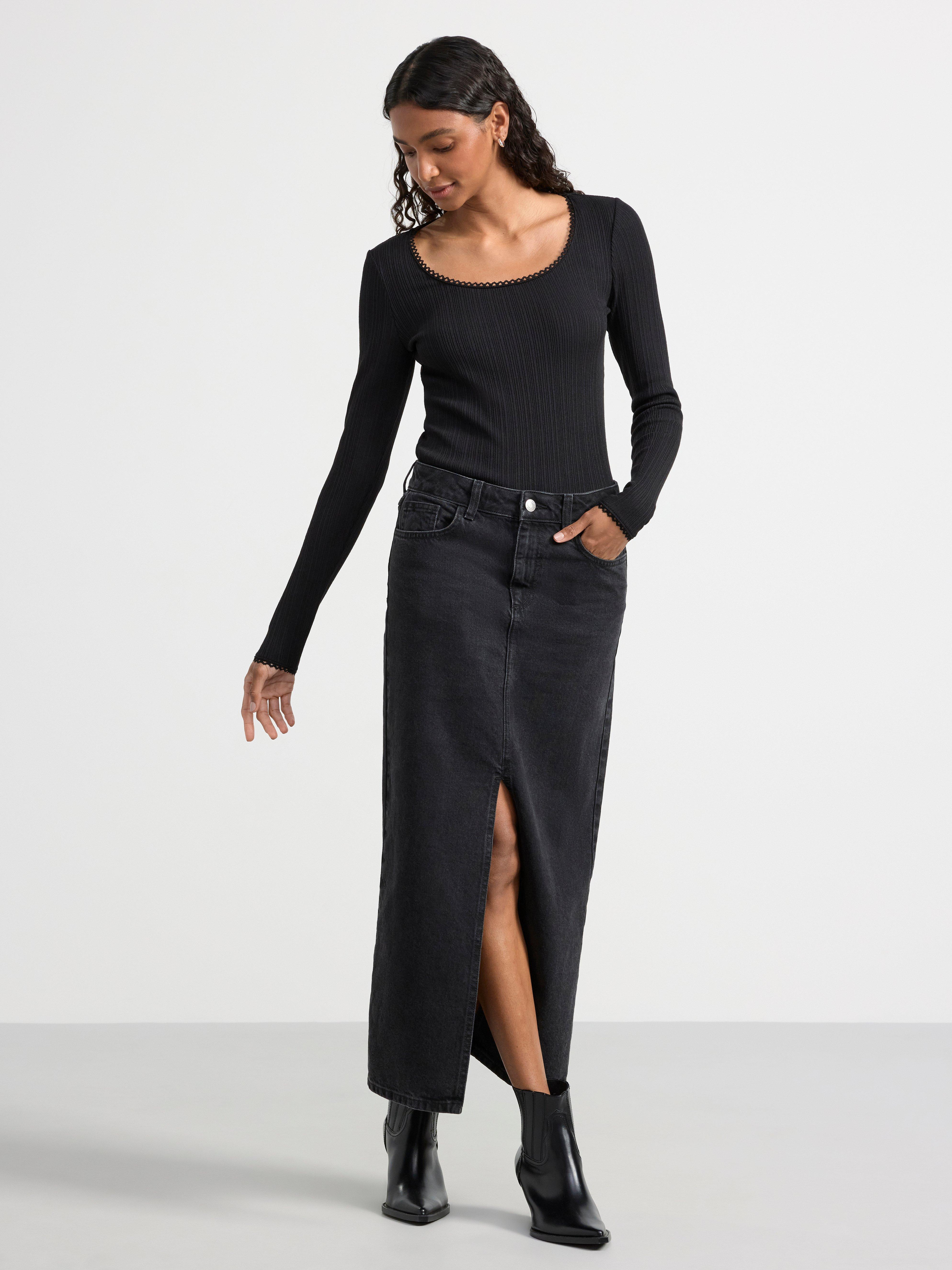 Ribbed long sleeve top Black