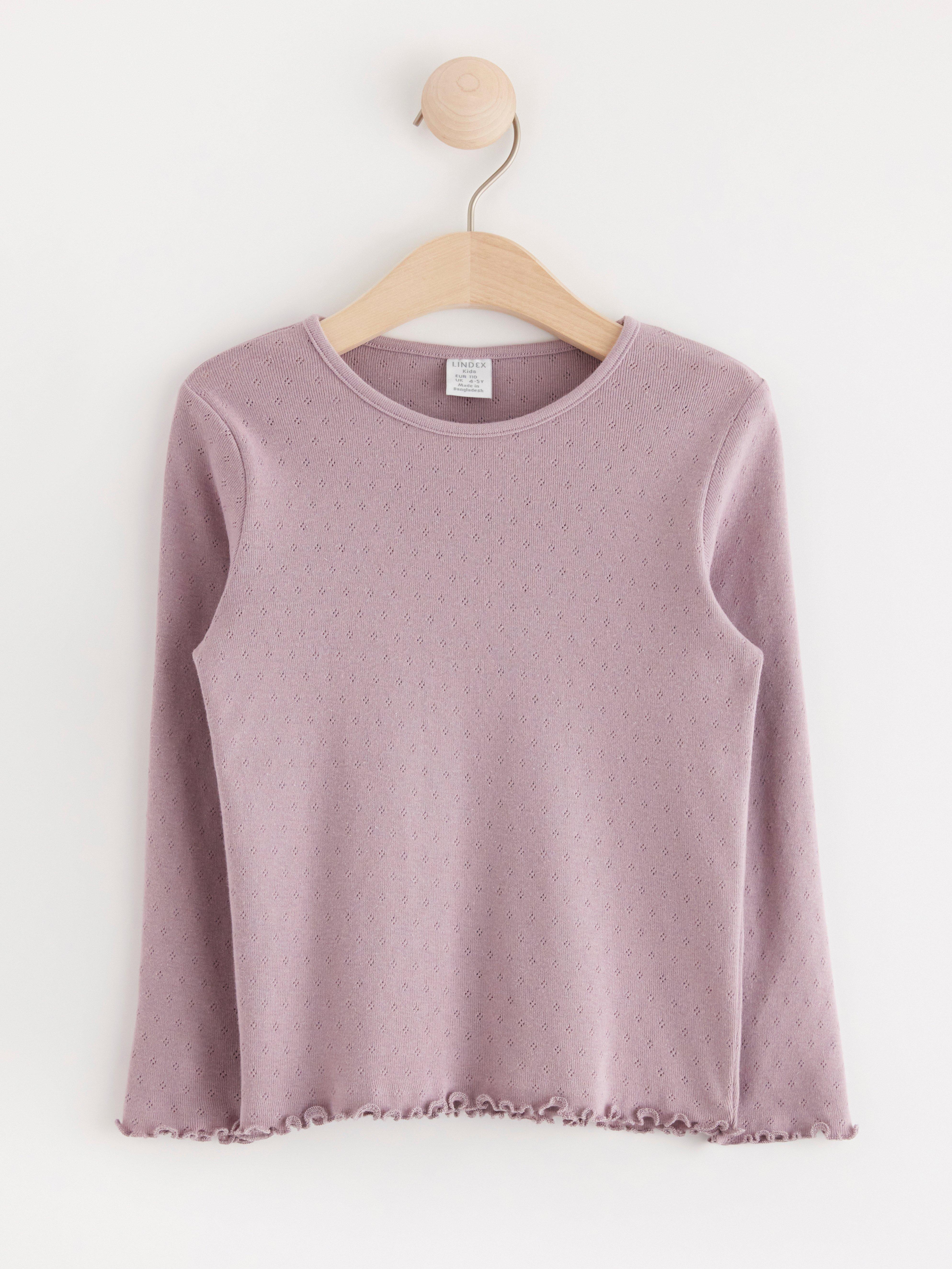 Top in pointelle with frills Light Dusty Lilac