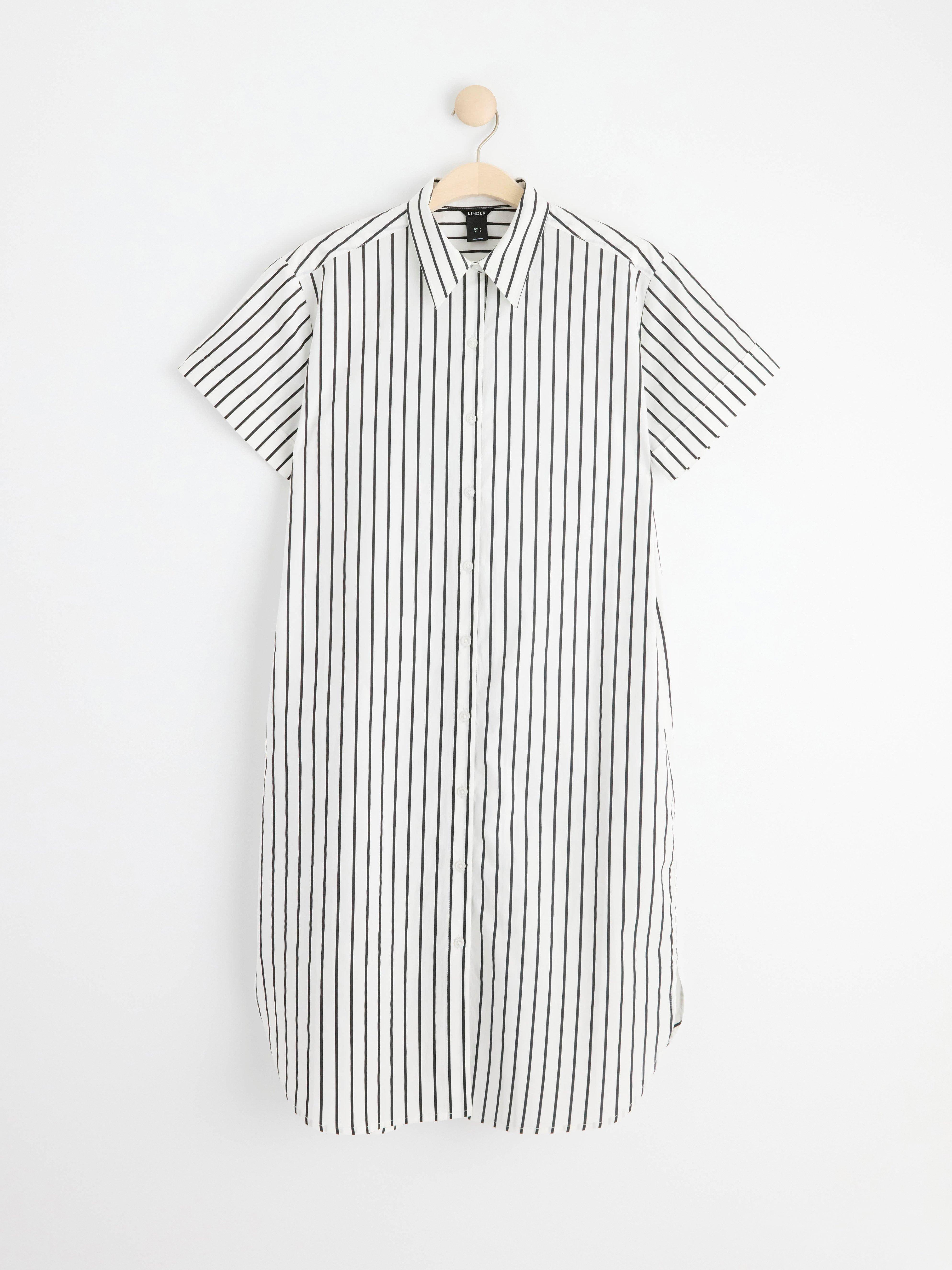 Short sleeve shirt dress with stripes Black