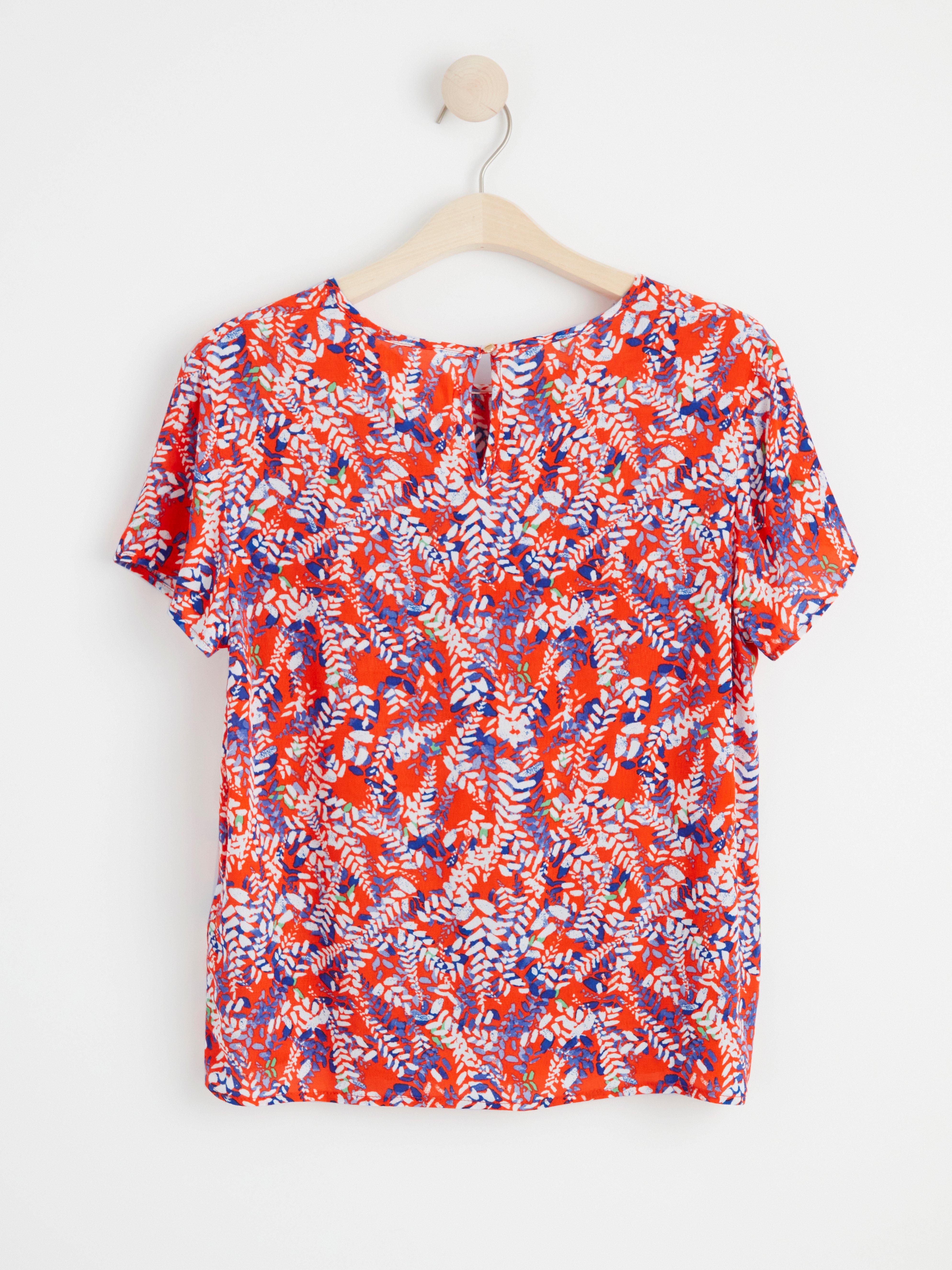 Patterned short sleeve blouse Red