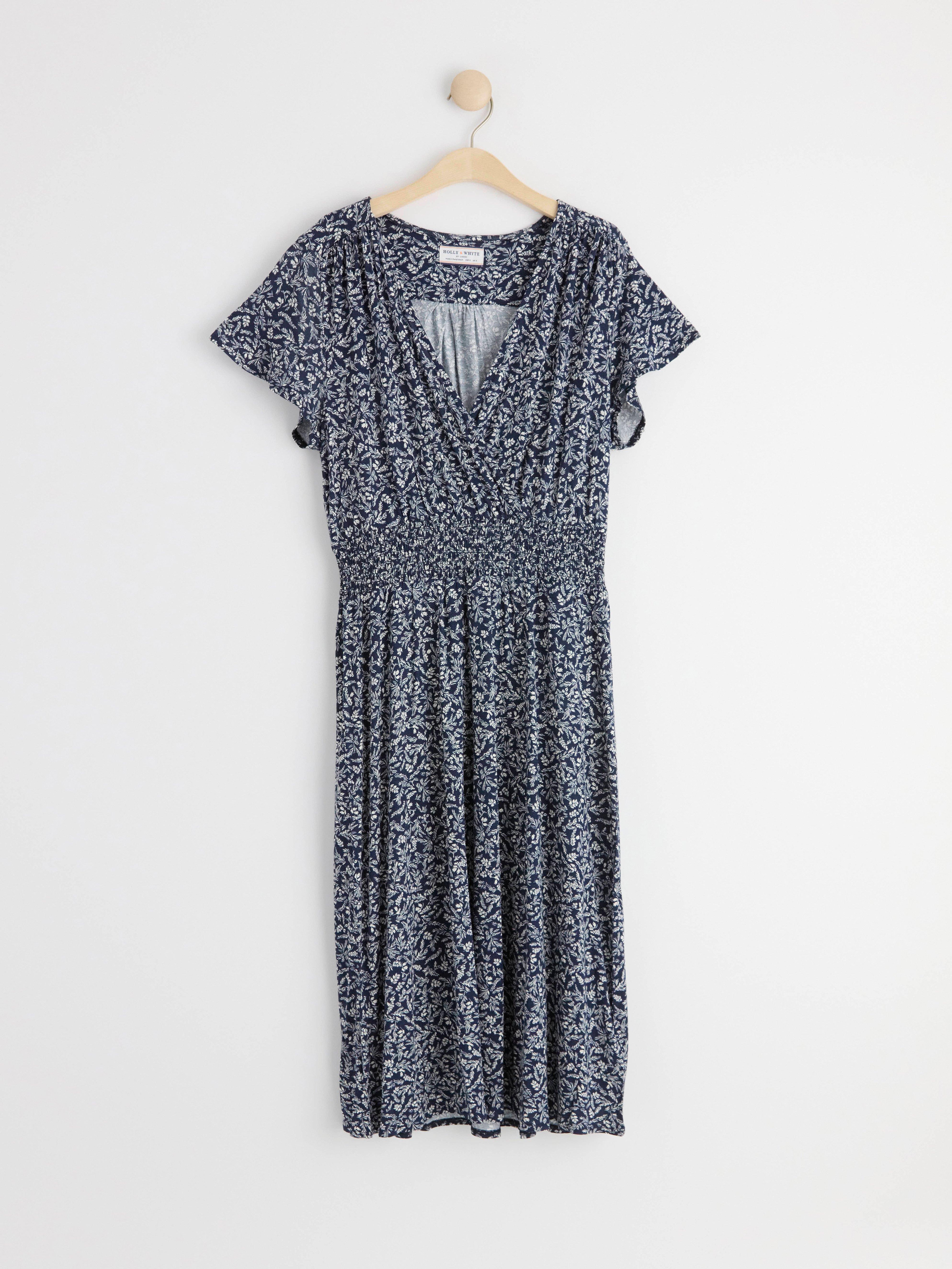 Short sleeve midi jersey dress Navy