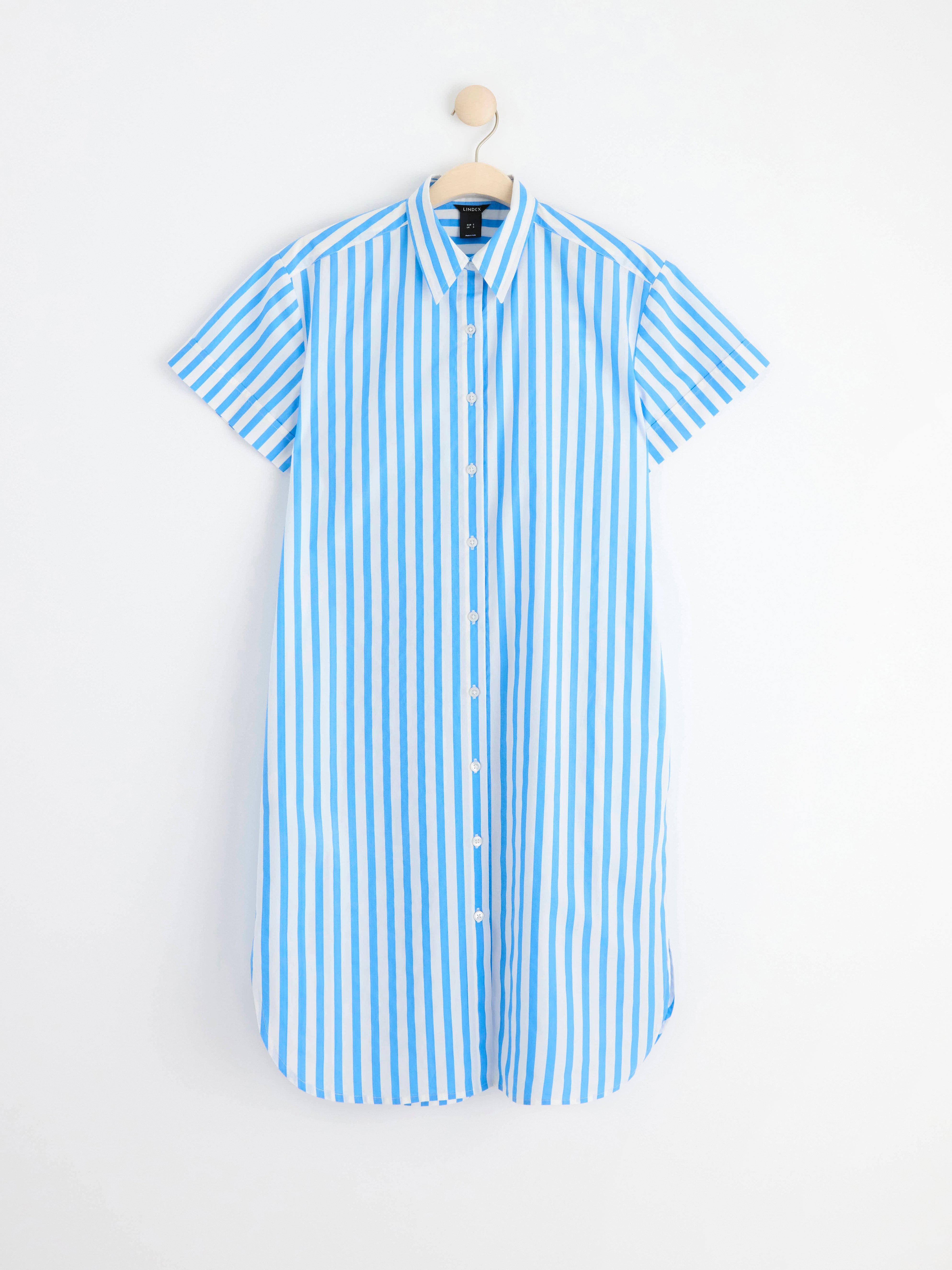 Short sleeve shirt dress with stripes Light dusty Blue