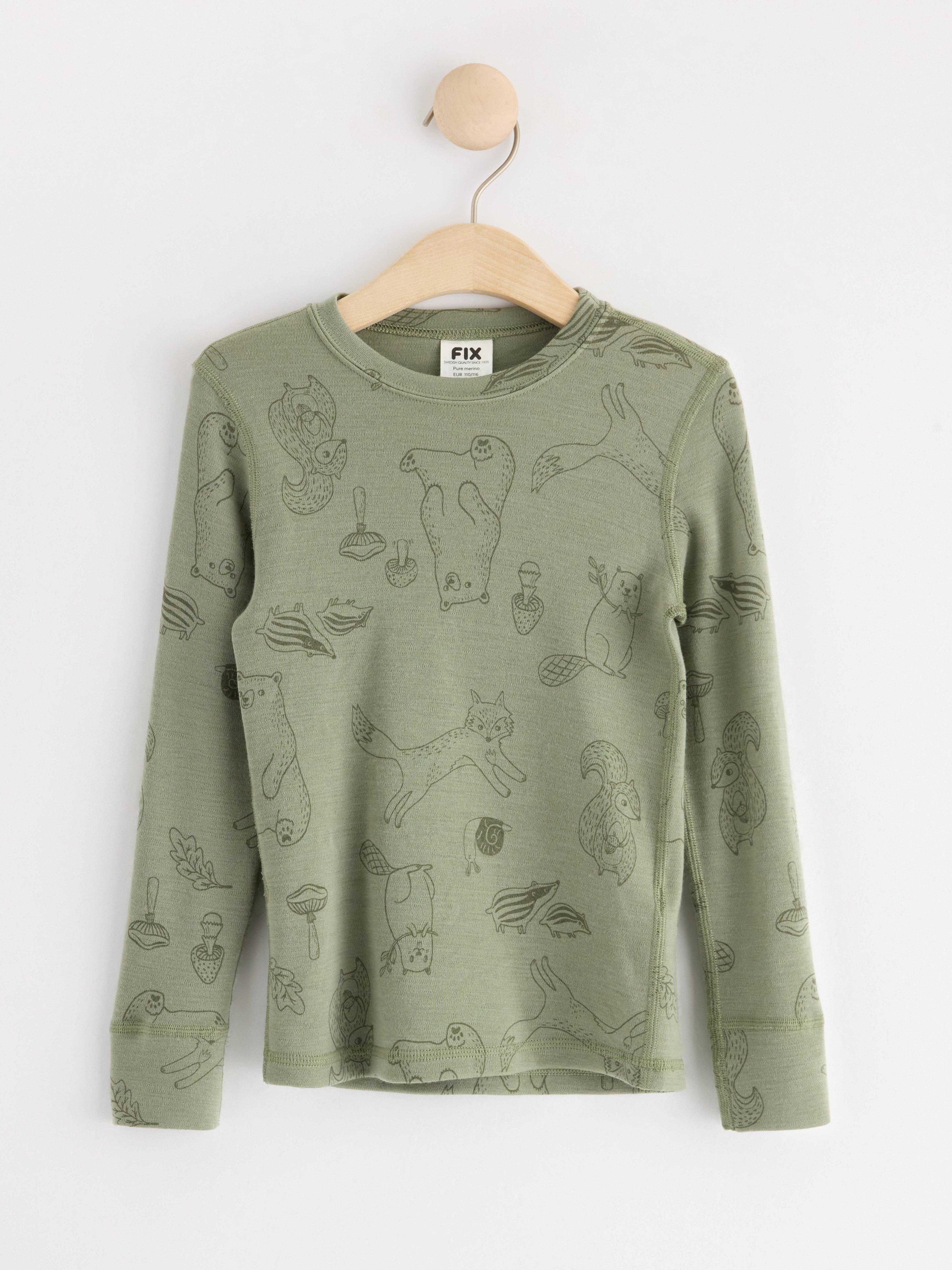 Long sleeve top in merino wool Light Dusty Green