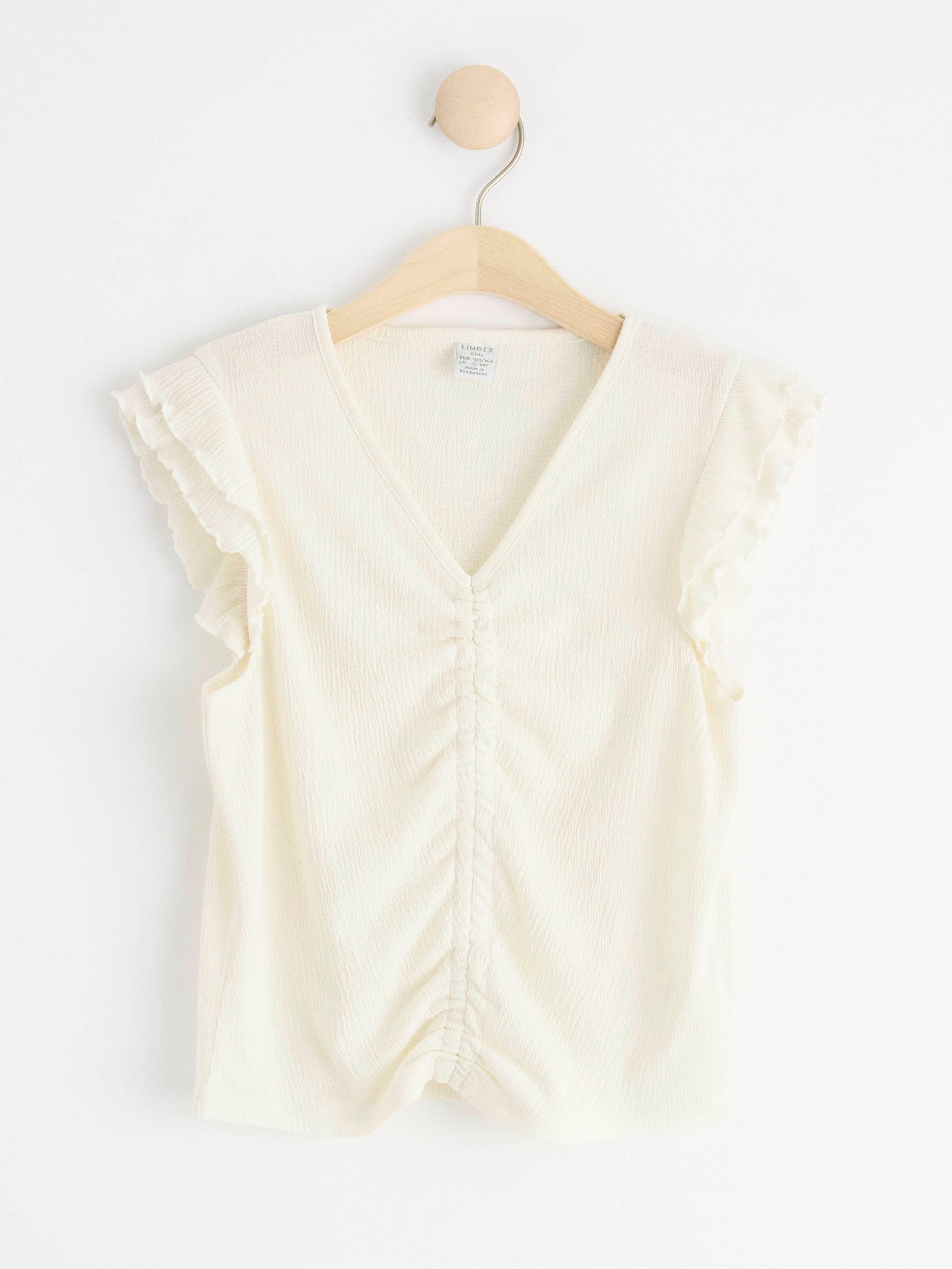 Cropped top with frill sleeves Off White