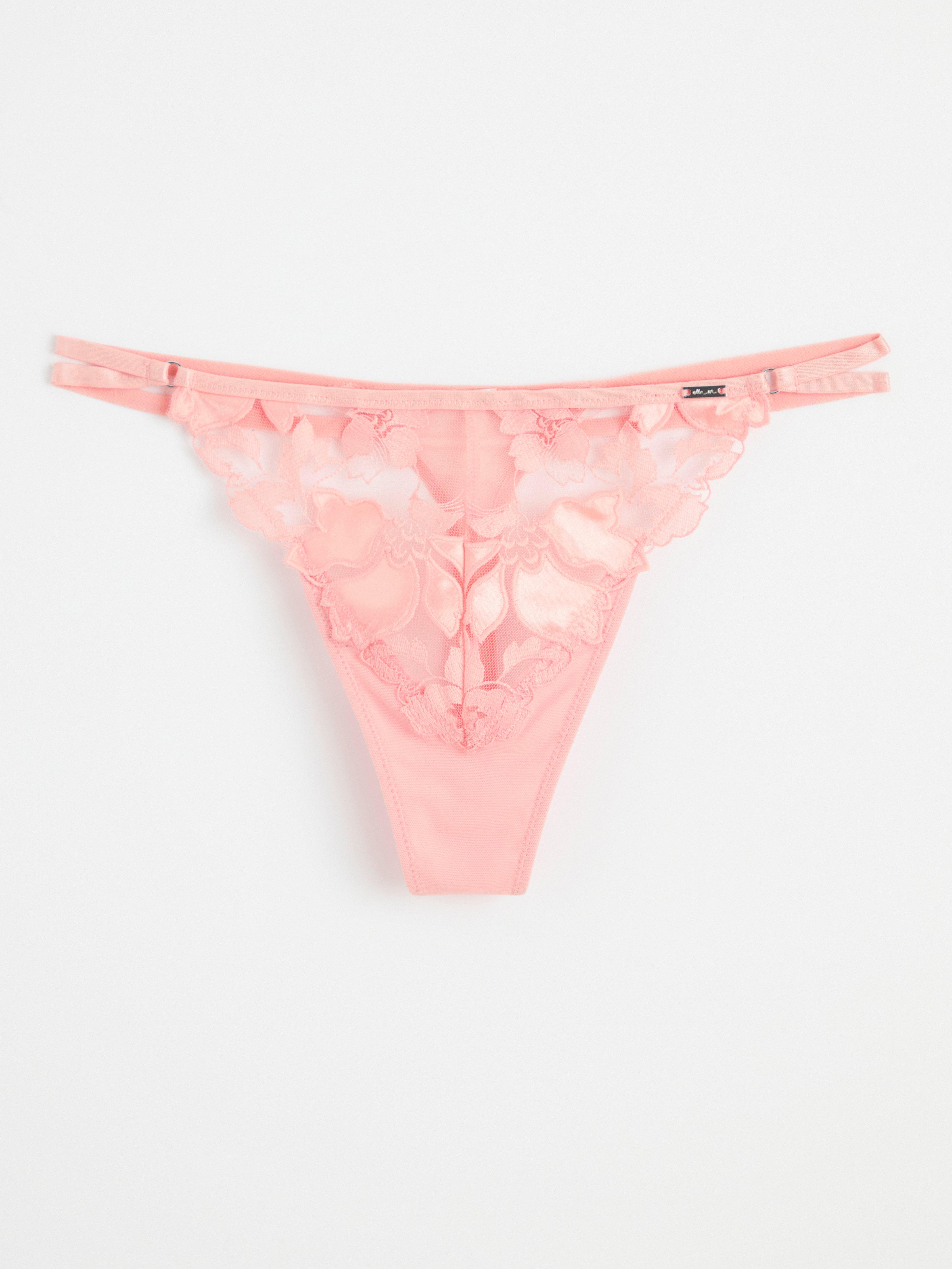 Thong low waist with embroidered mesh Light Dusty Coral