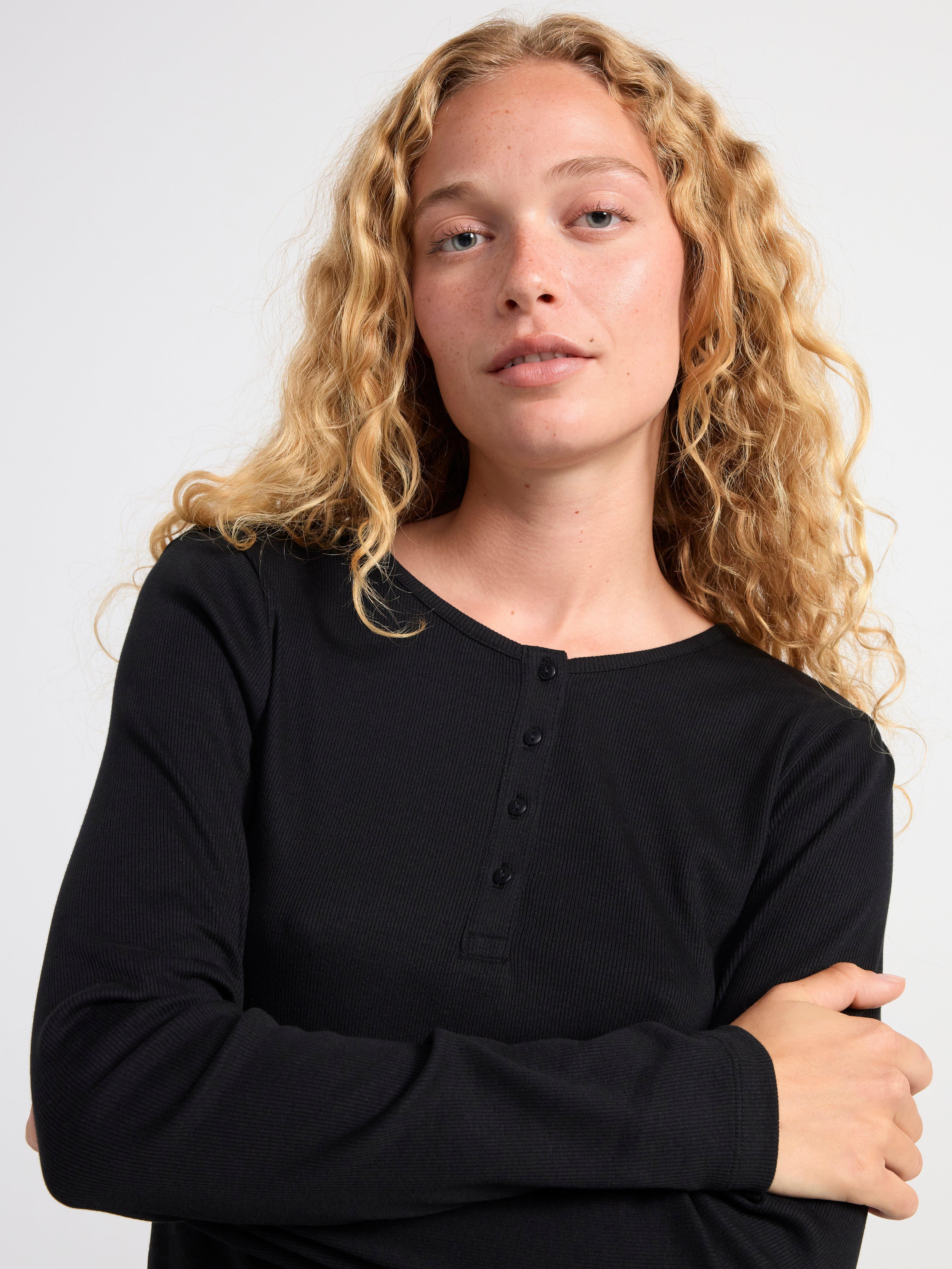 Ribbed long sleeve pyjama top Black