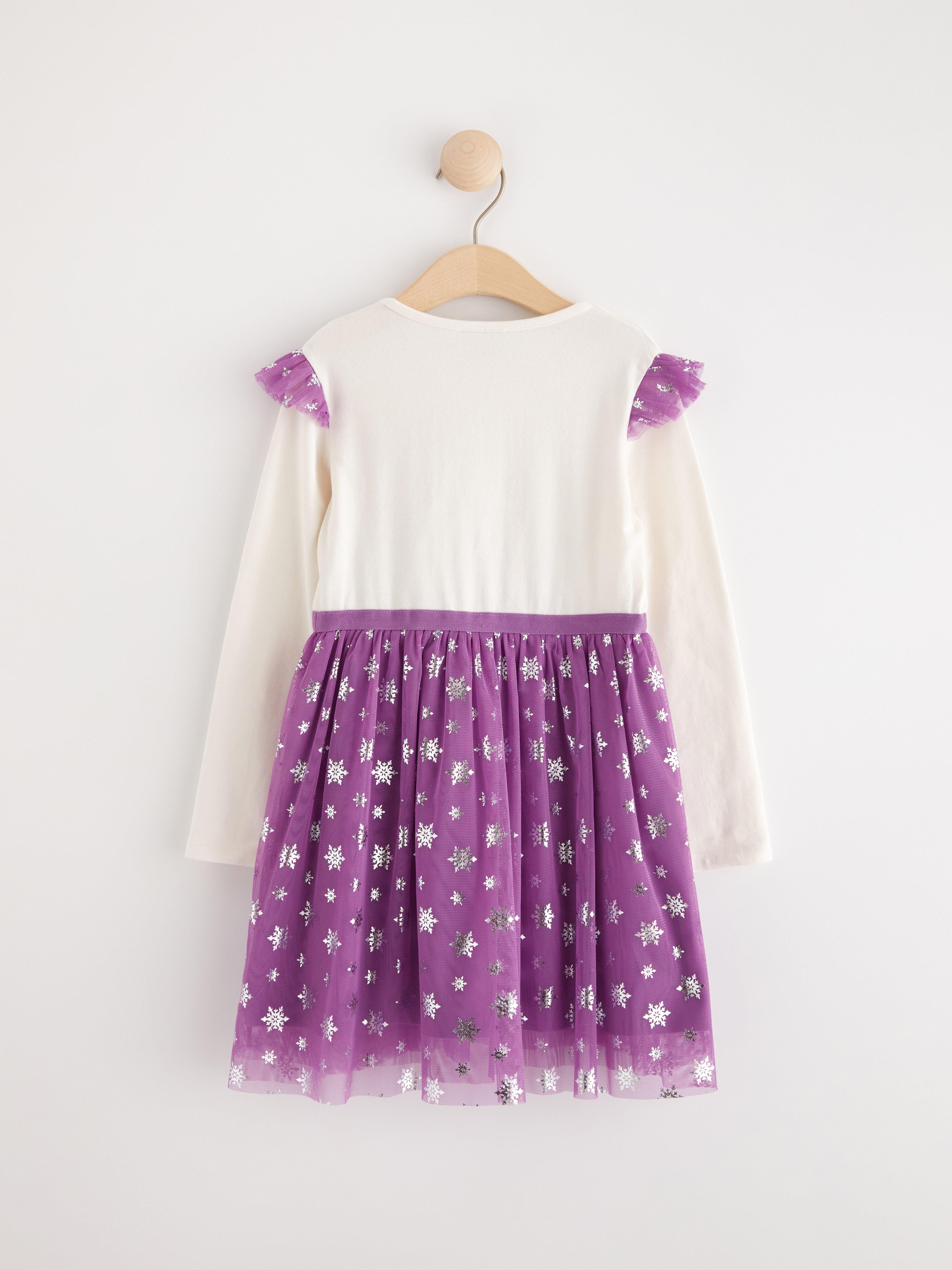 Dress in tulle with Frozen print Light Dusty White