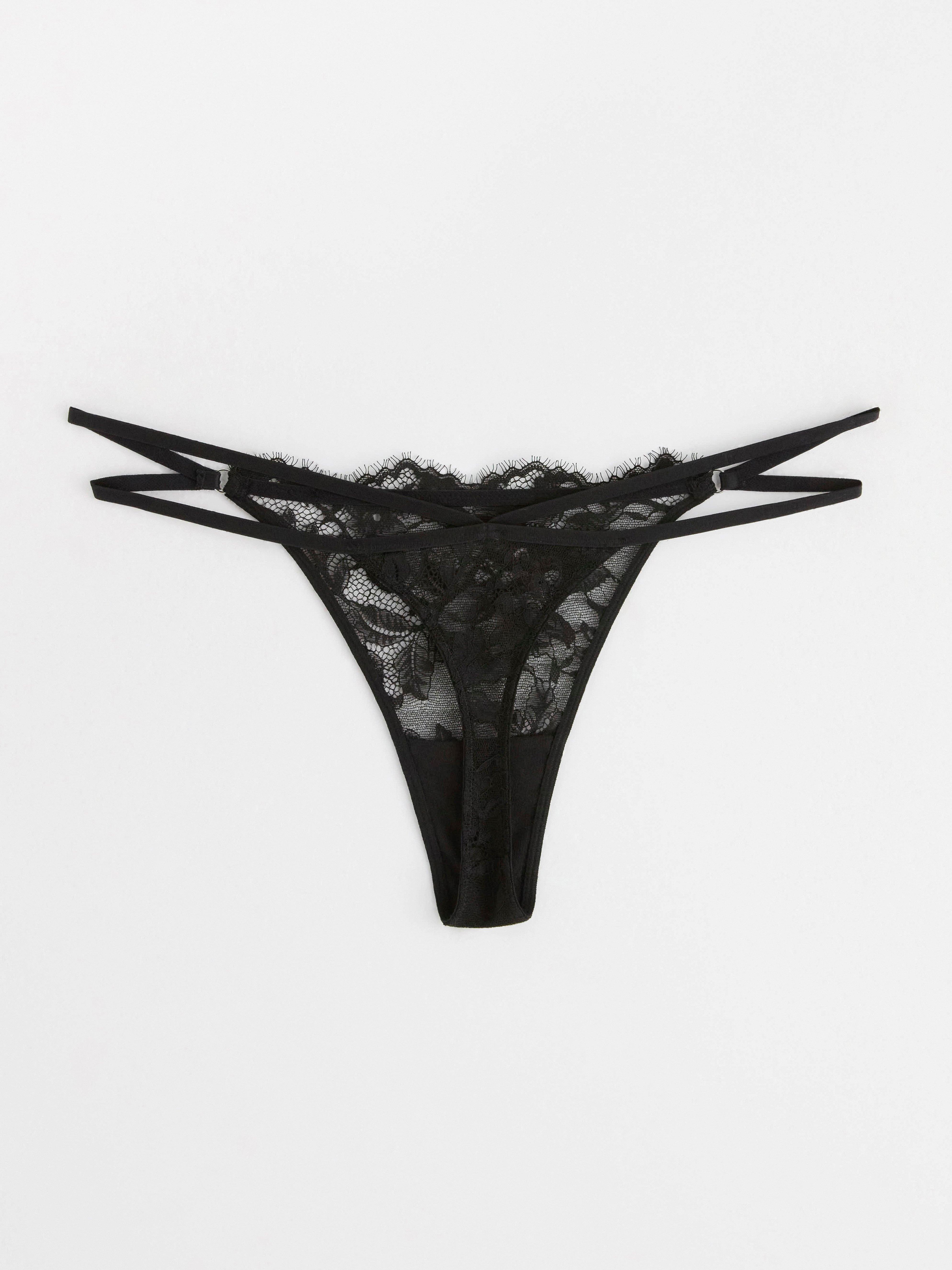 Thong low waist with lace Black