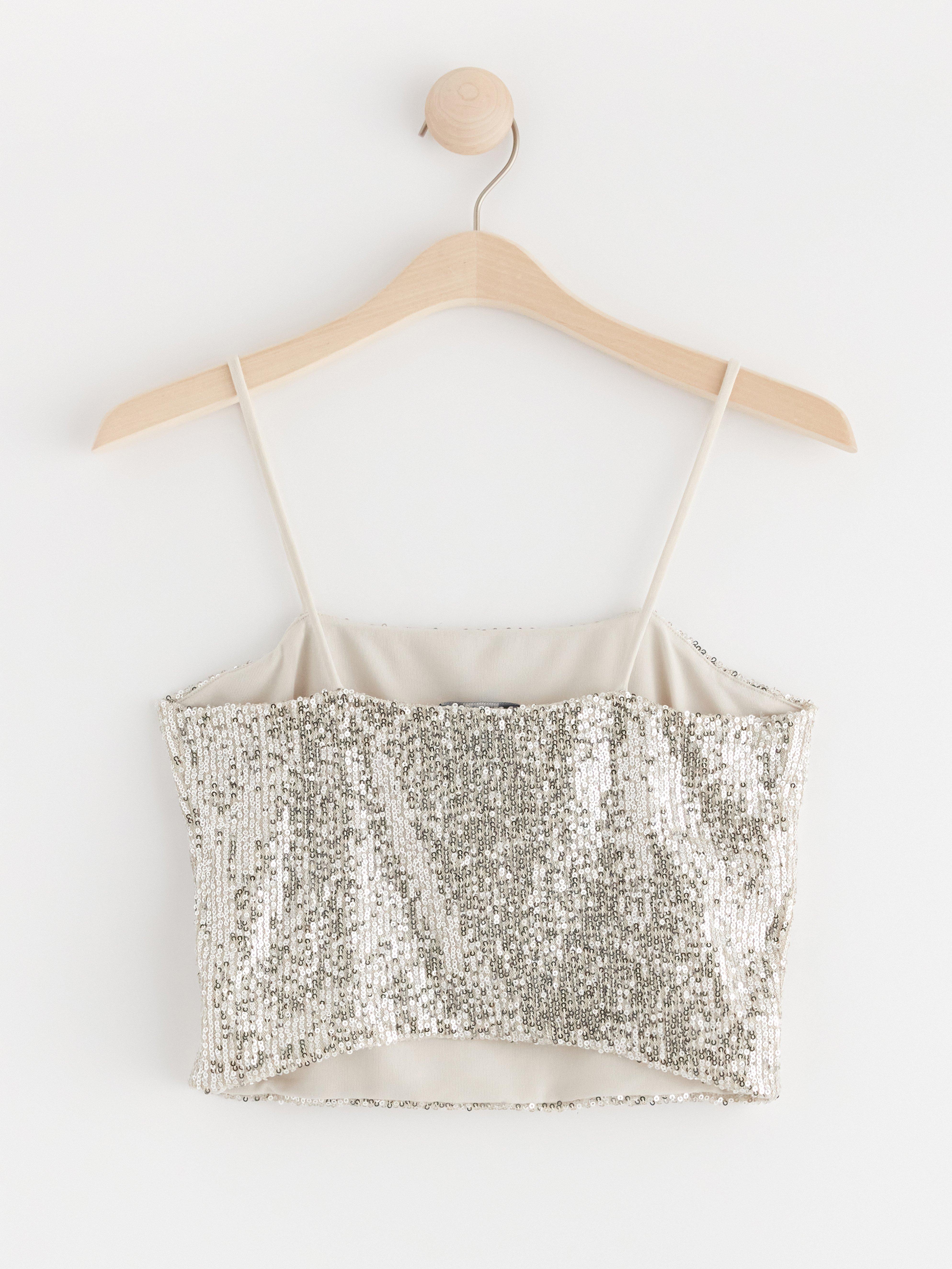 Cropped top with sequins beige
