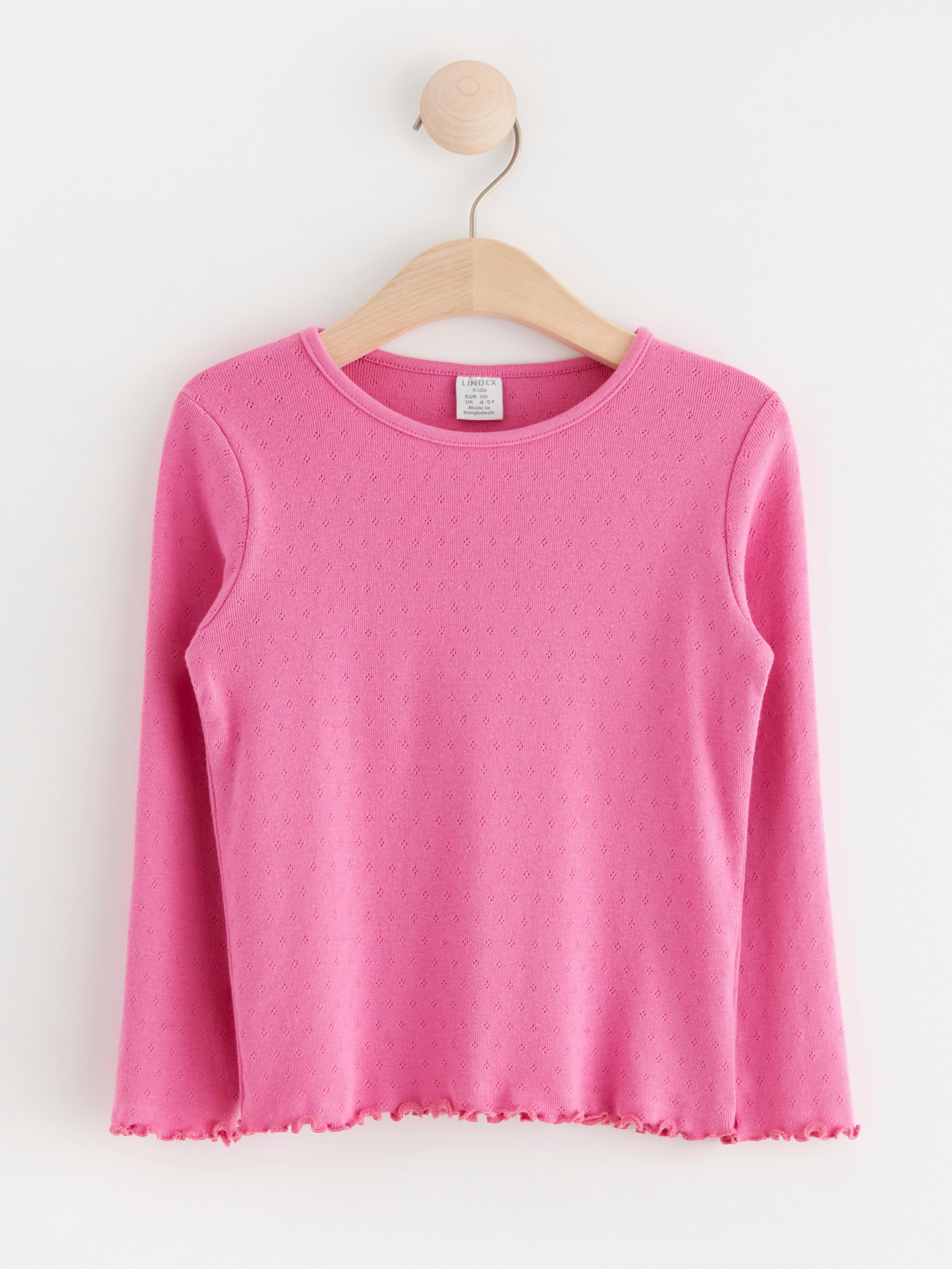 Top in pointelle with frills Pink