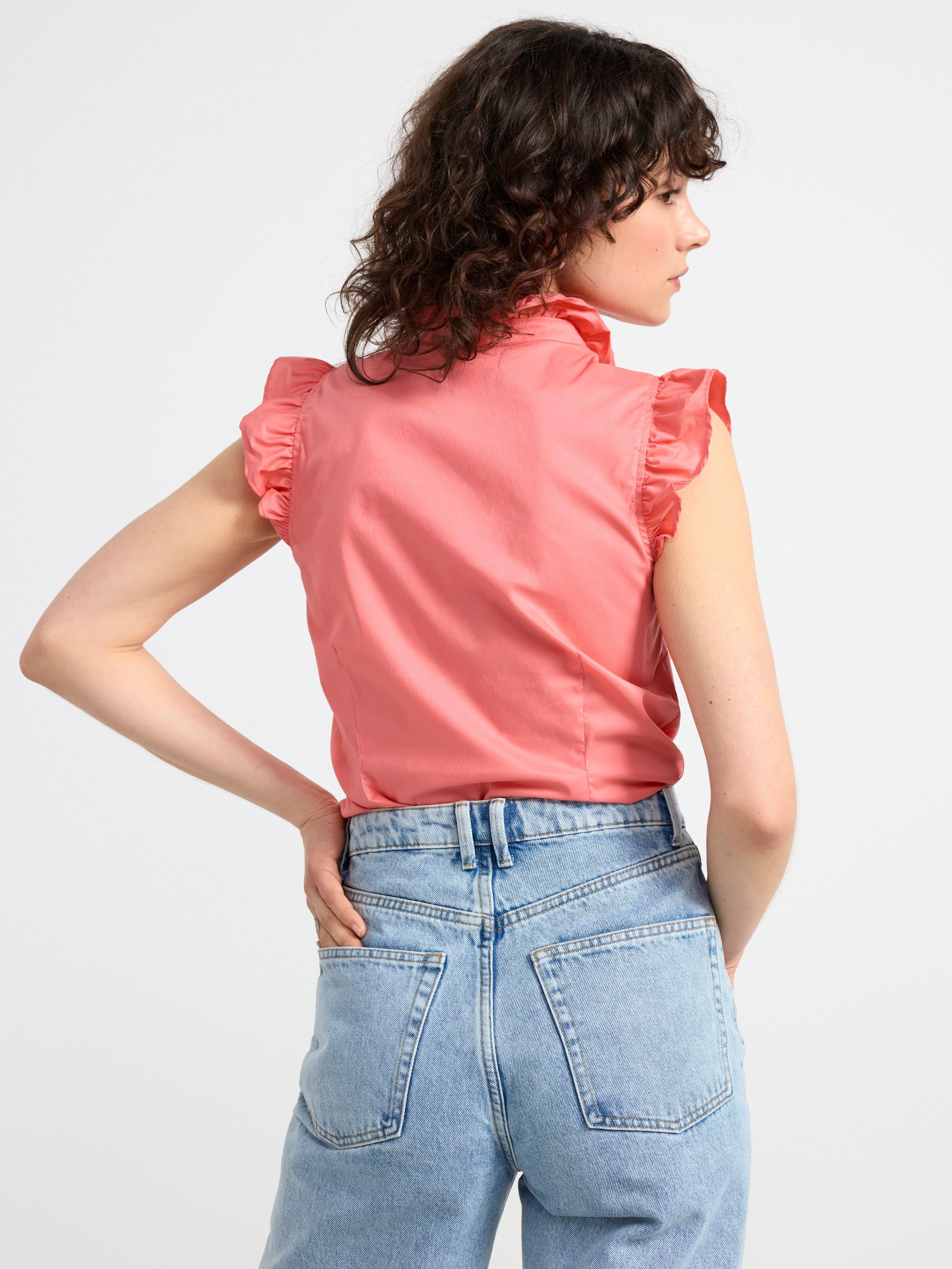 Sleeveless blouse with frills Dark Pink