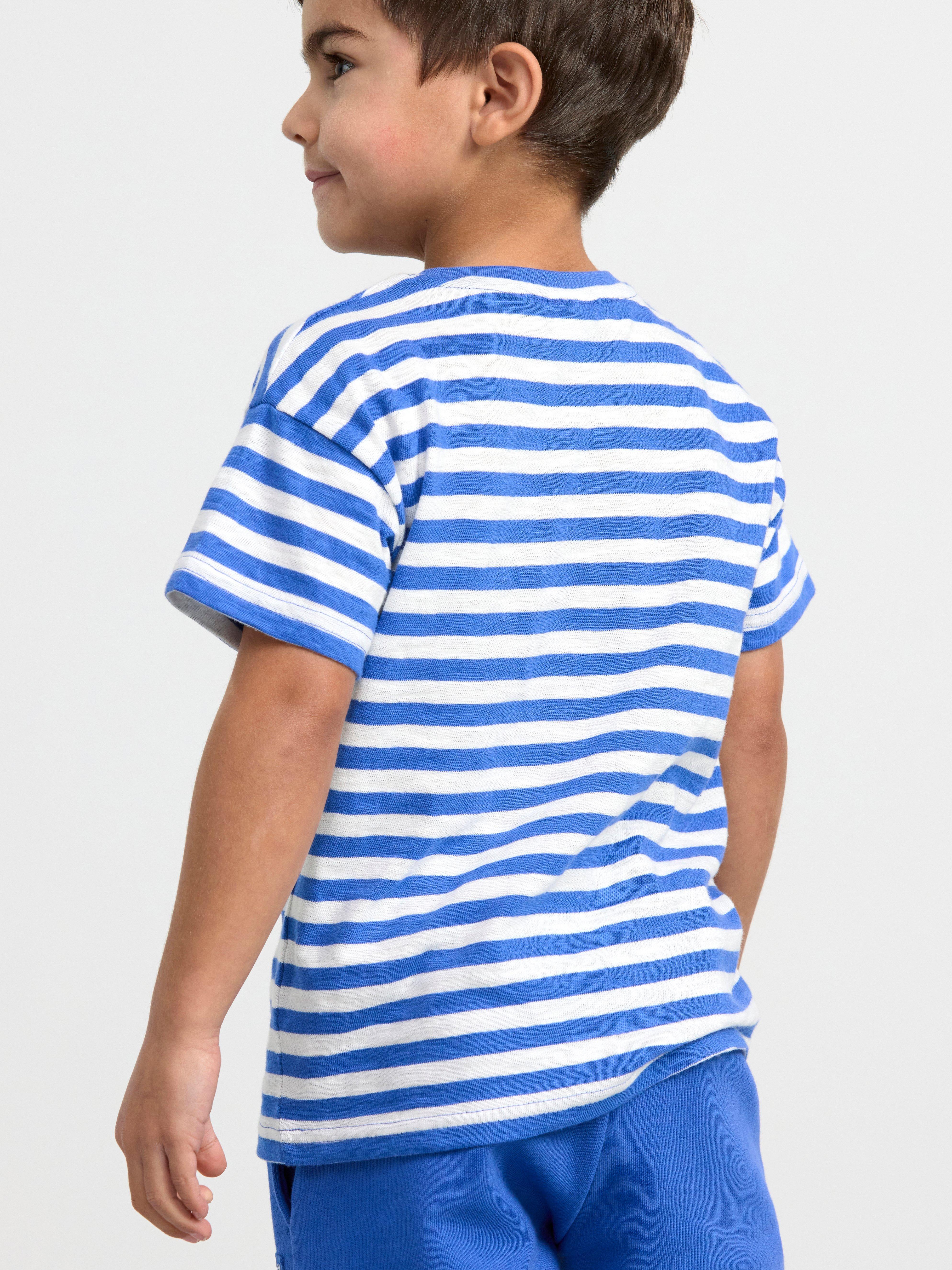 Short sleeve top with stripes Dk blue