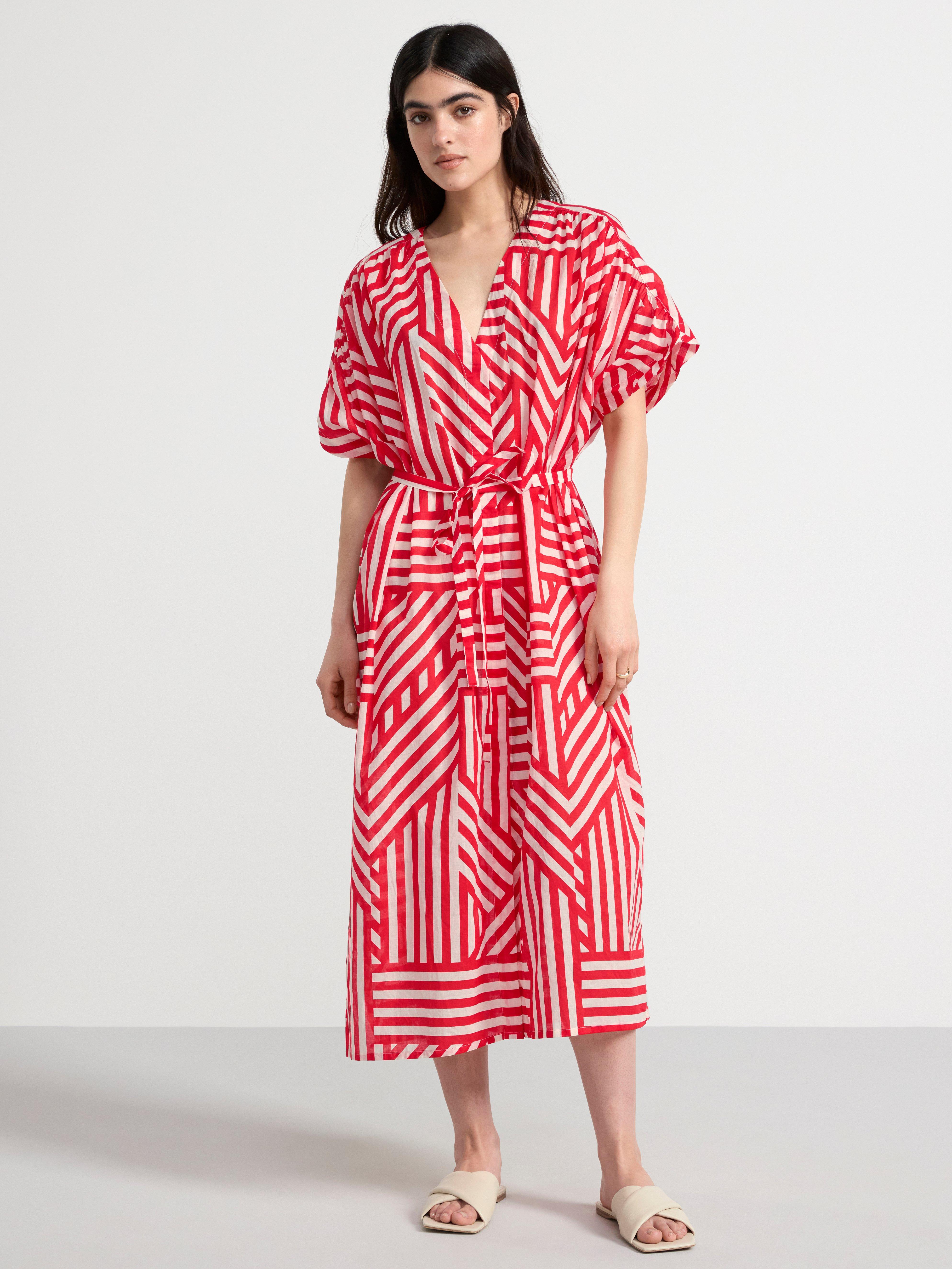 Patterned kaftan midi dress Strong Red