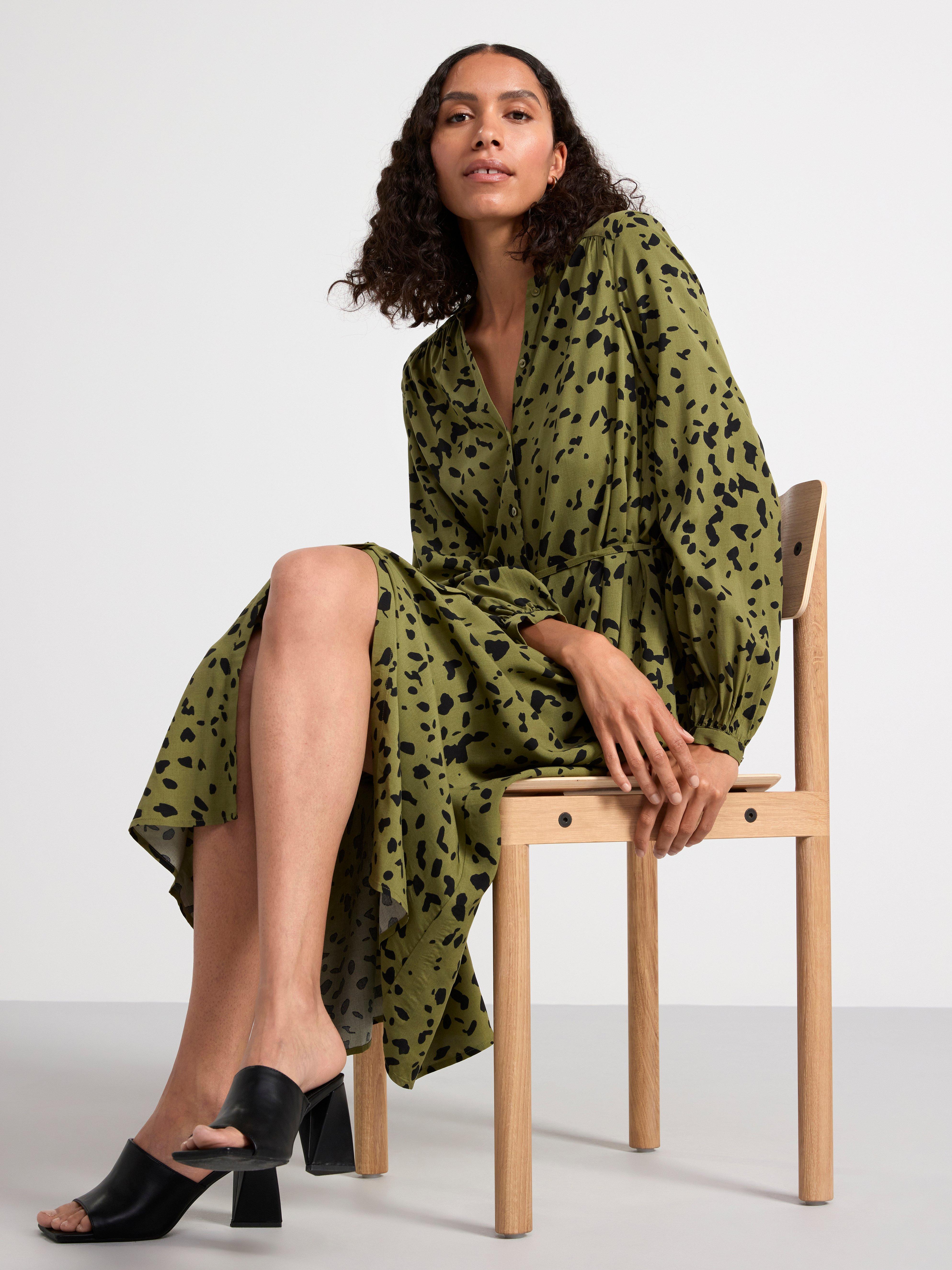 Long sleeve patterned dress Dark Green