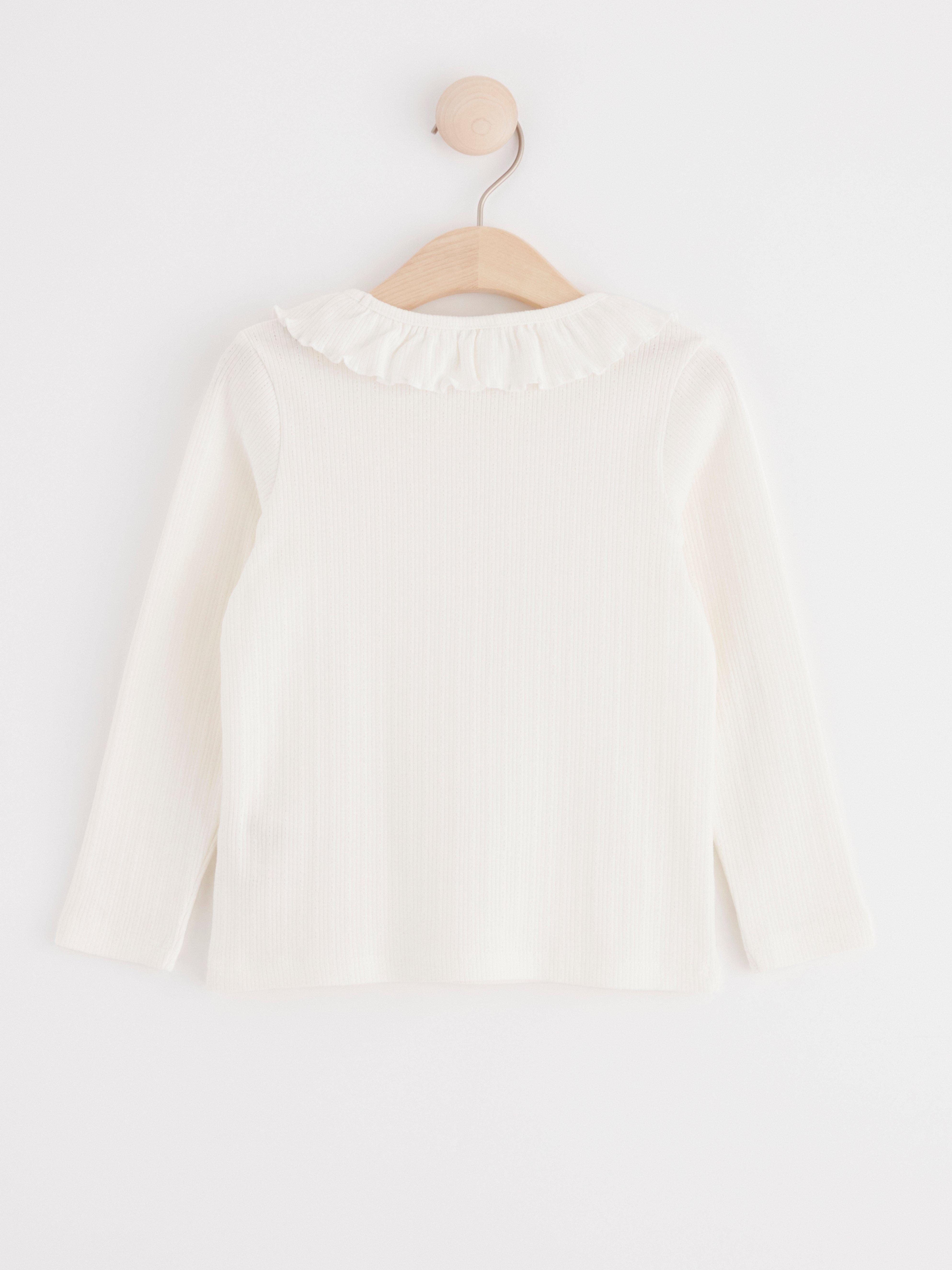 Ribbed top with frill collar Light Dusty White