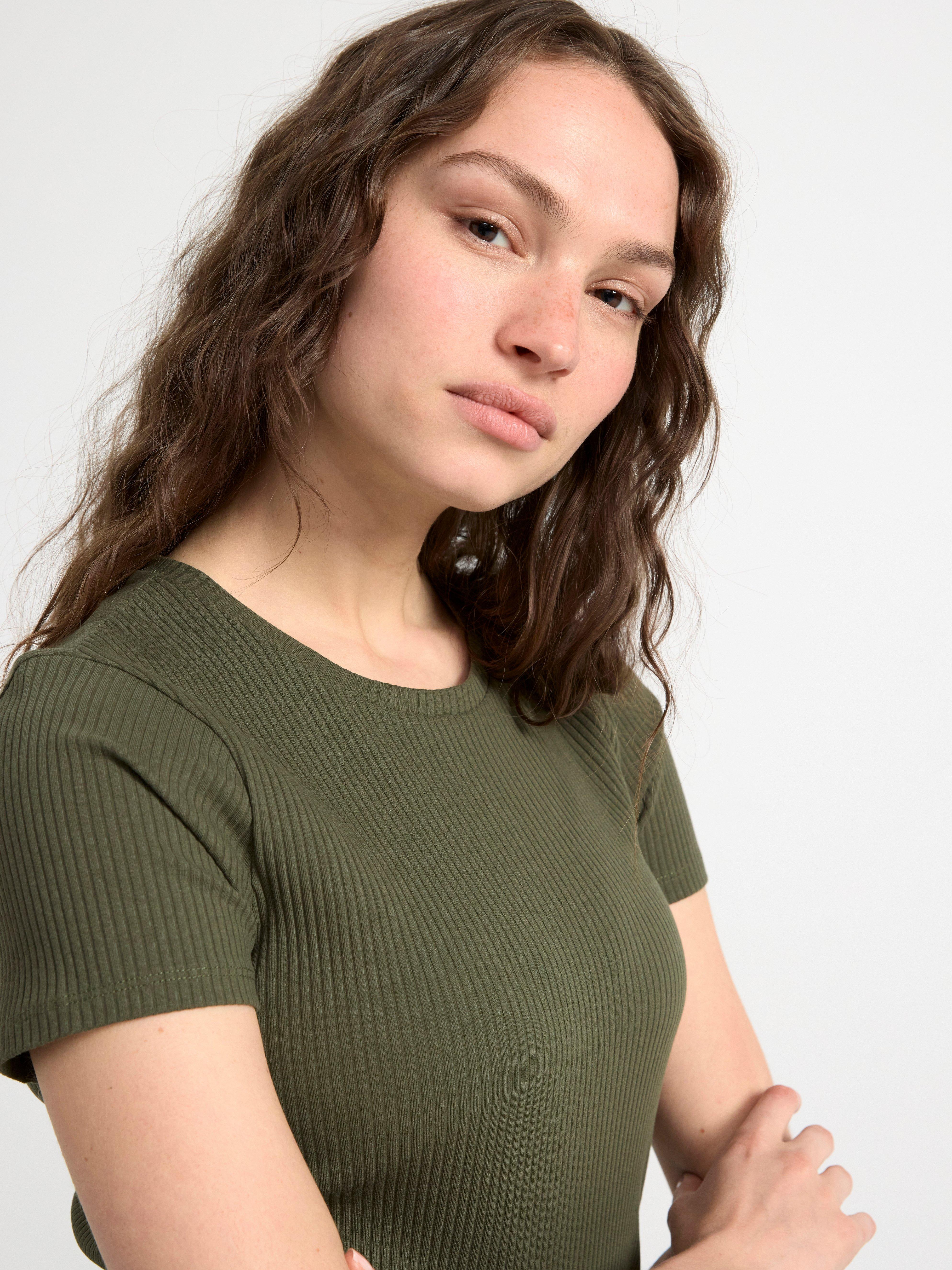 Ribbed short sleeve top Dark Khaki