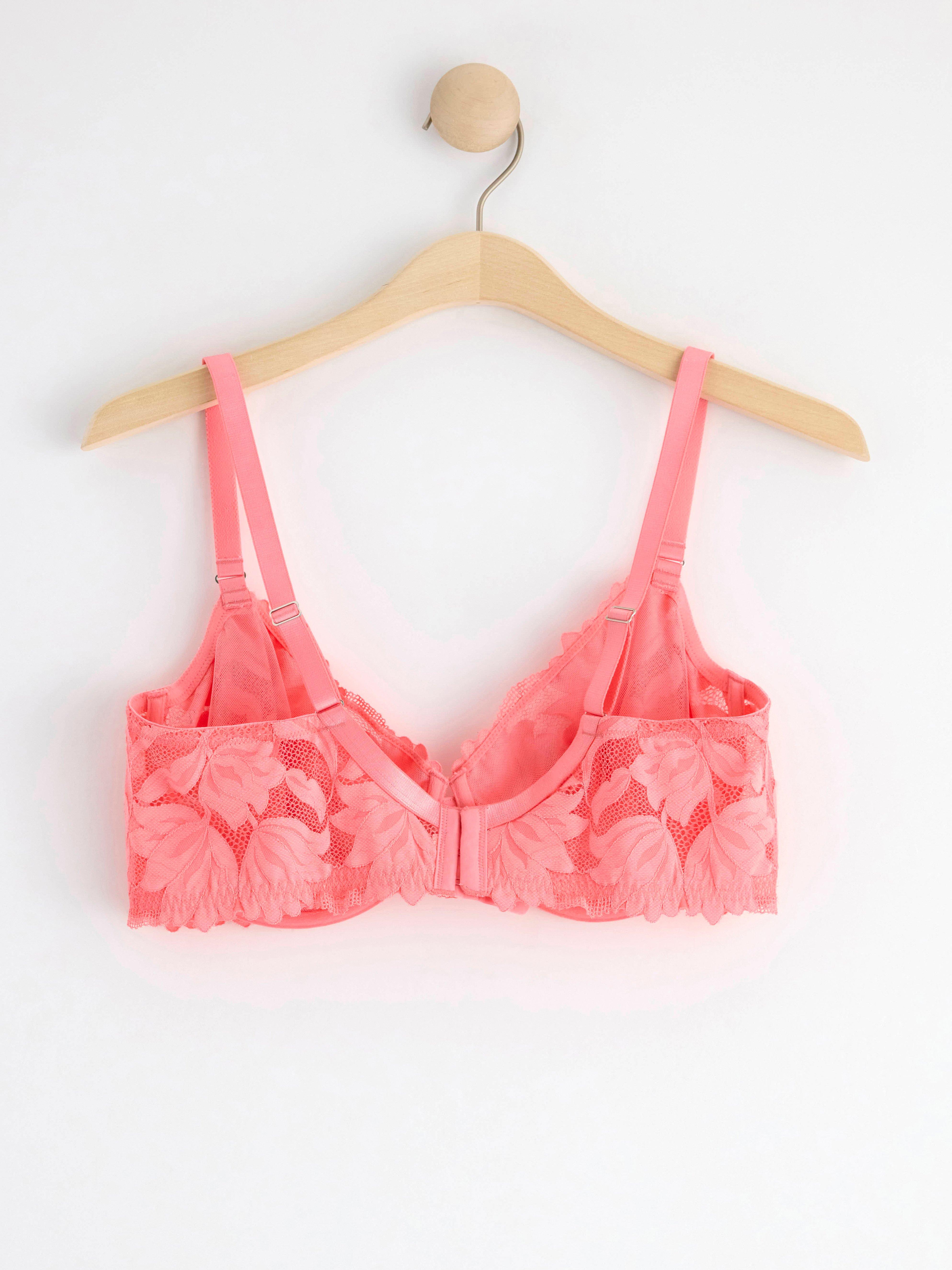 Unpadded bra with mesh and lace Pink