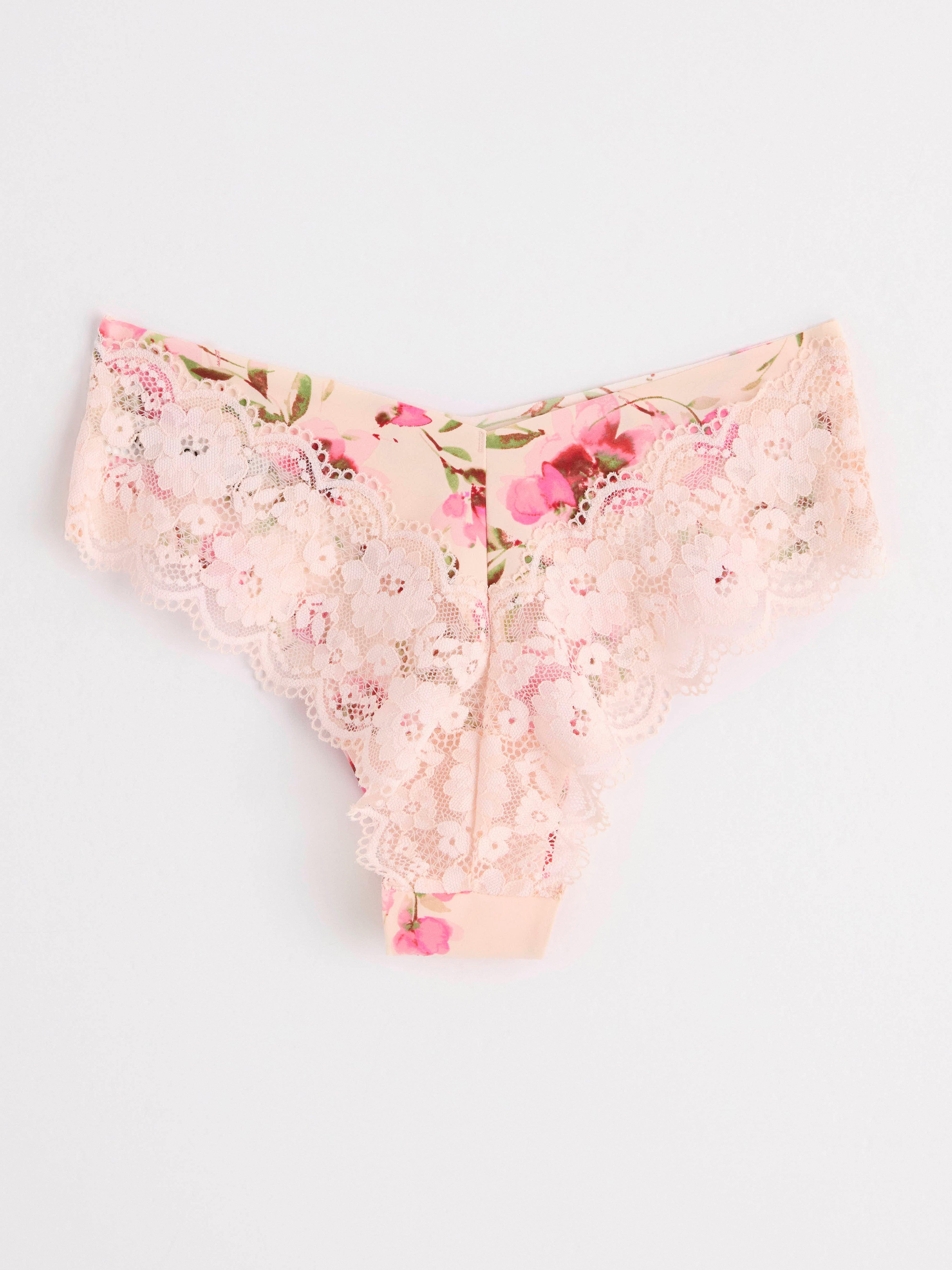 Regular waist brazilian briefs with flowers Lt pink