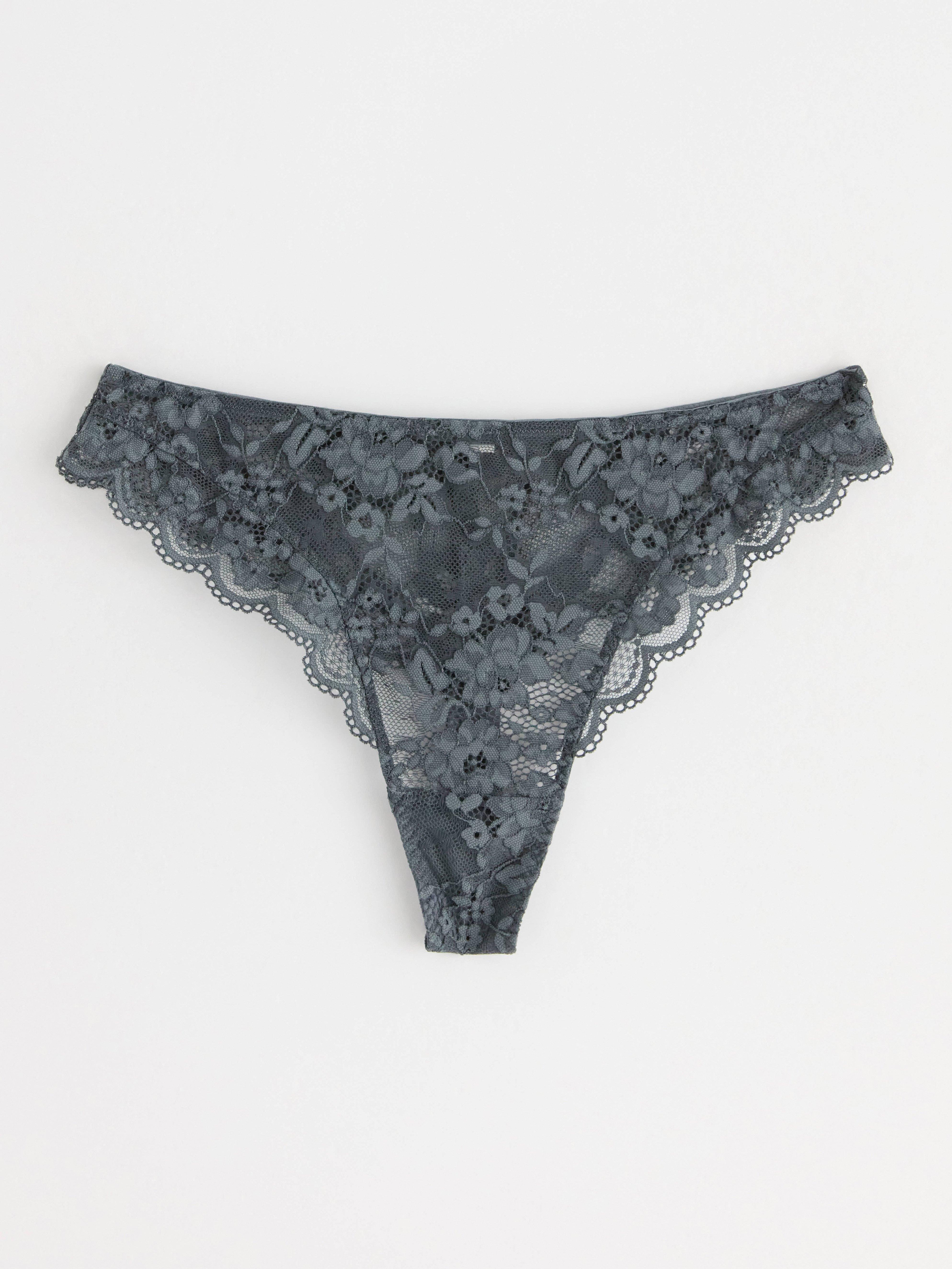 Thong regular waist with lace Dark Grey