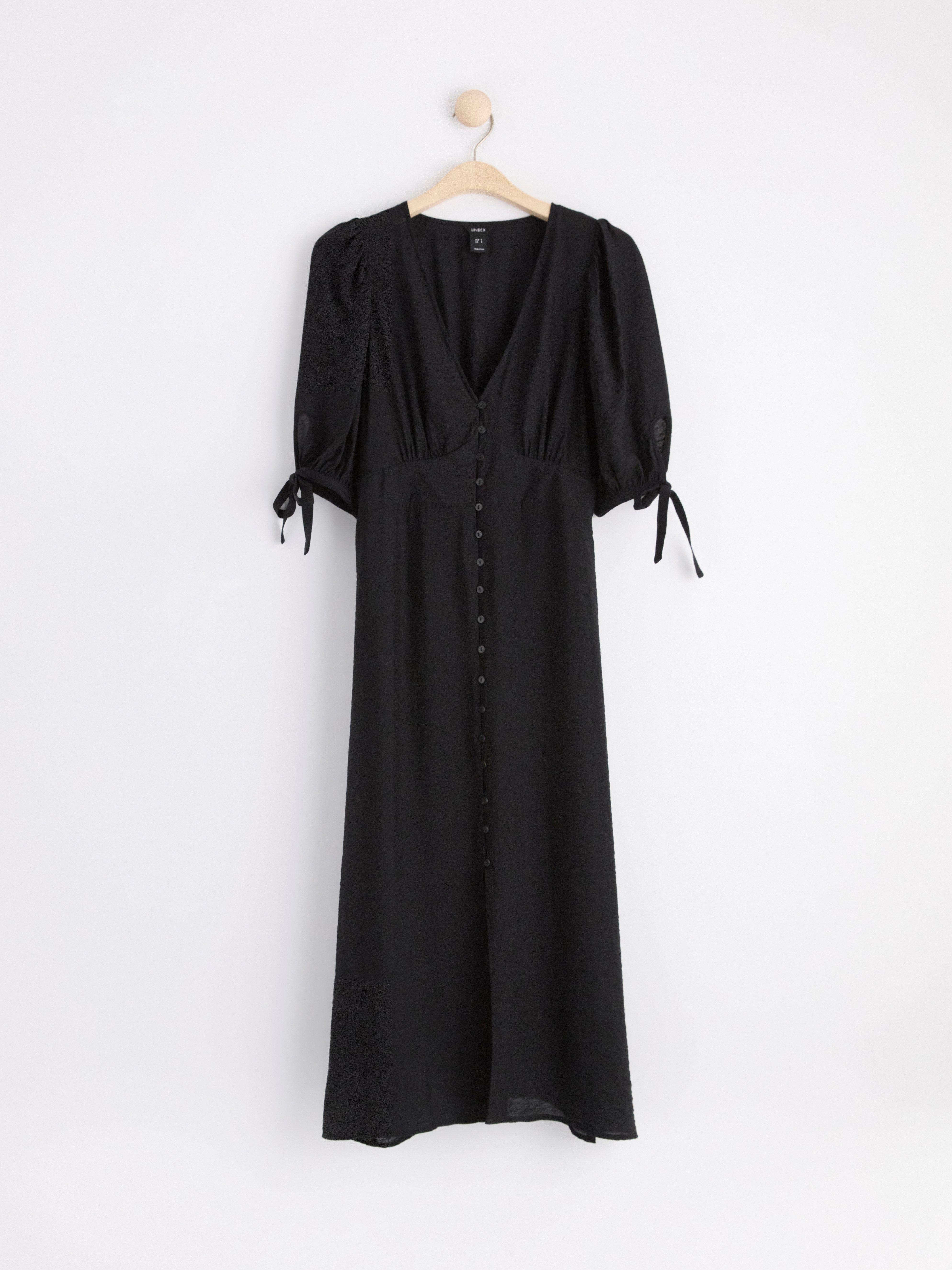 Puff sleeve midi dress Black